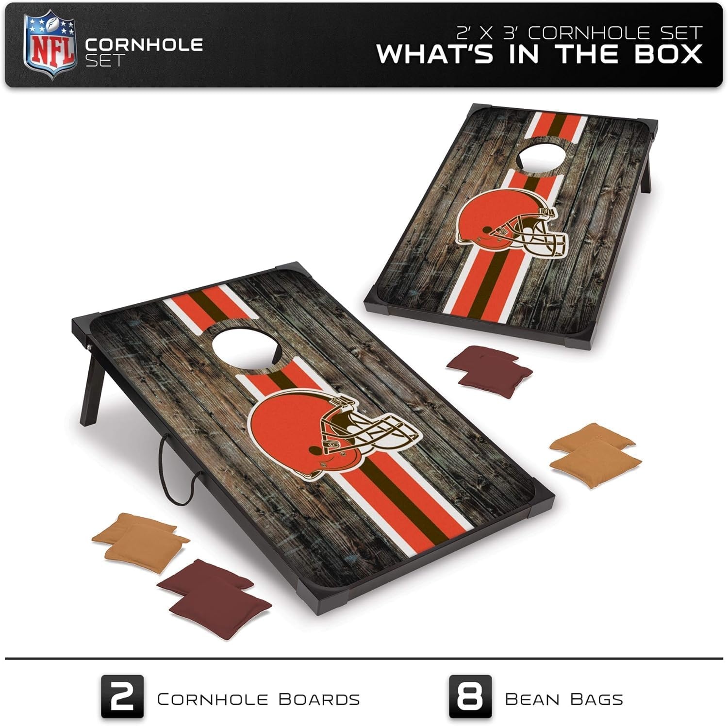 Wild Sports NFL 2′ x 3′ MDF Deluxe Cornhole Set – with Corners and Aprons(Cleveland Browns)