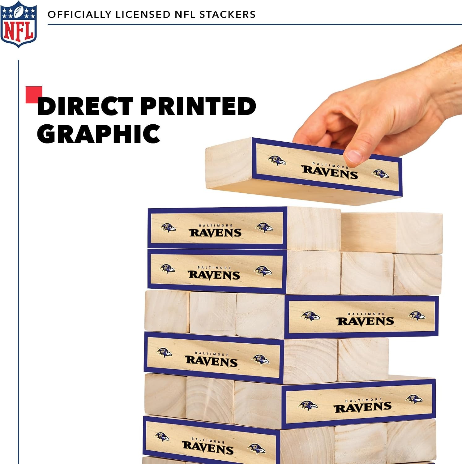 Wild Sports NFL Giant Stacking Wooden Blocks – Tumbling Tower Classic Family Game Stacks – Great Gift for Any Football Fan (Baltimore Ravens)