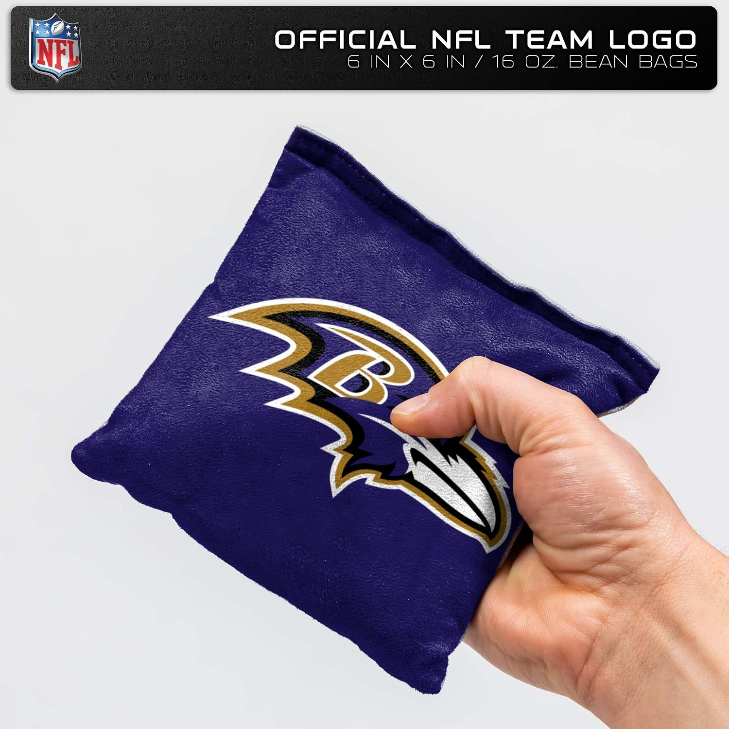 NFL Pro Football Dual Sided Bean Bags by Wild Sports, 8 Count, Premium Toss Bags for Cornhole Set – Great for Tailgates, Outdoors, Backyard(Baltimore Ravens)