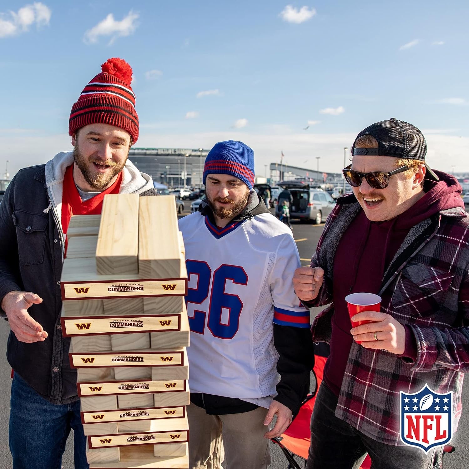 Wild Sports NFL Giant Stacking Wooden Blocks – Tumbling Tower Classic Family Game Stacks – Great Gift for Any Football Fan (Washington Commanders)