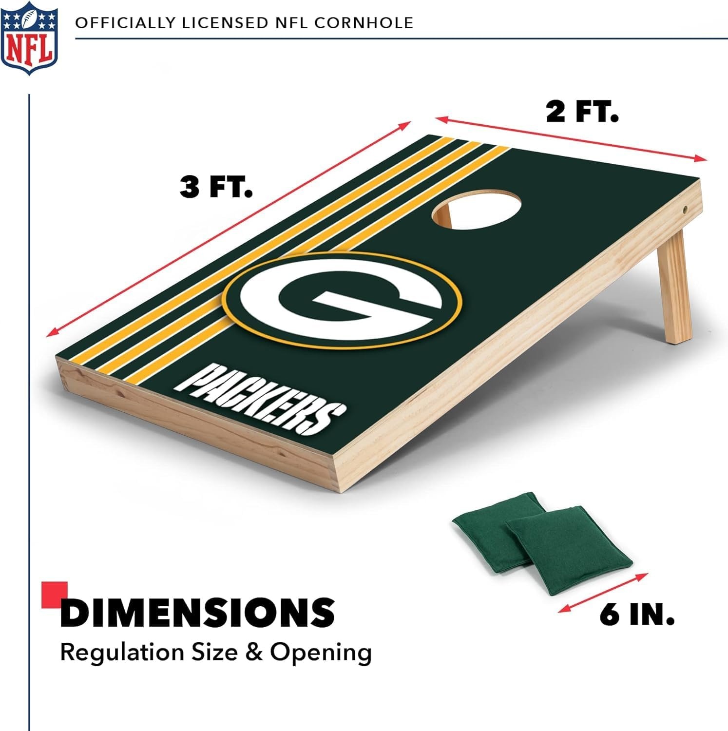 NFL 2′ x 3′ Solid Wood Cornhole Set with Direct Print HD Team Graphics – Great Gift for Any Football Fan  Bean Bag Toss Family Outdoor Games(Green Bay Packers)