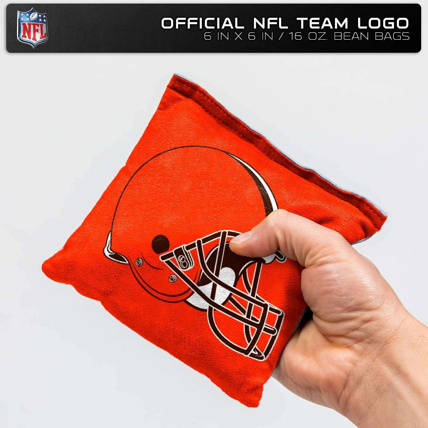 NFL Pro Football Dual Sided Bean Bags by Wild Sports, 8 Count, Premium Toss Bags for Cornhole Set – Great for Tailgates, Outdoors, Backyard(Cleveland Browns)