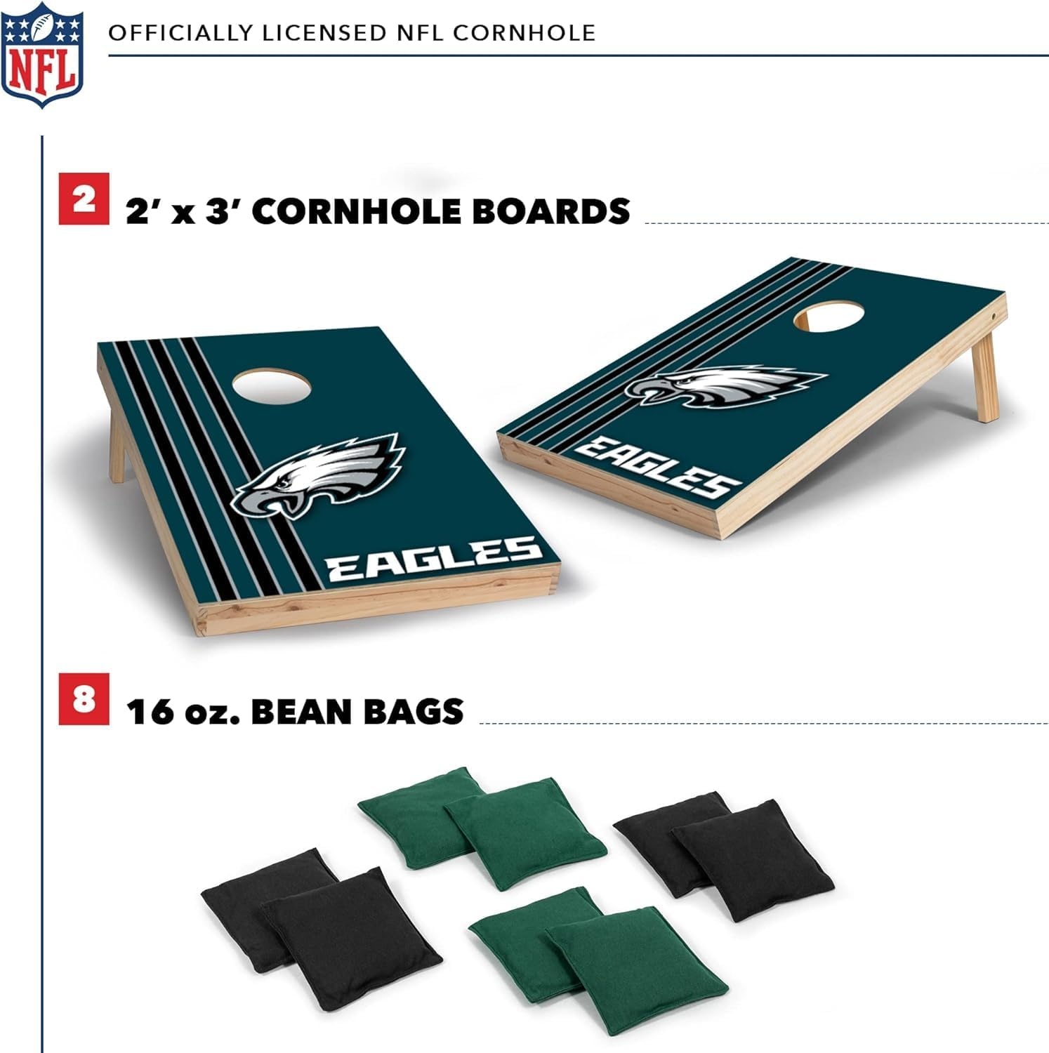 NFL 2′ x 3′ Solid Wood Cornhole Set with Direct Print HD Team Graphics – Great Gift for Any Football Fan  Bean Bag Toss Family Outdoor Games(Philadelphia Eagles)