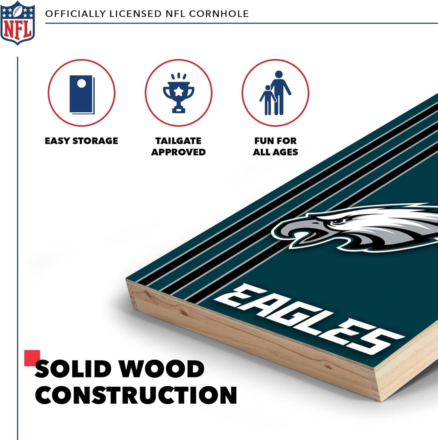 NFL 2′ x 3′ Solid Wood Cornhole Set with Direct Print HD Team Graphics – Great Gift for Any Football Fan  Bean Bag Toss Family Outdoor Games(Philadelphia Eagles)