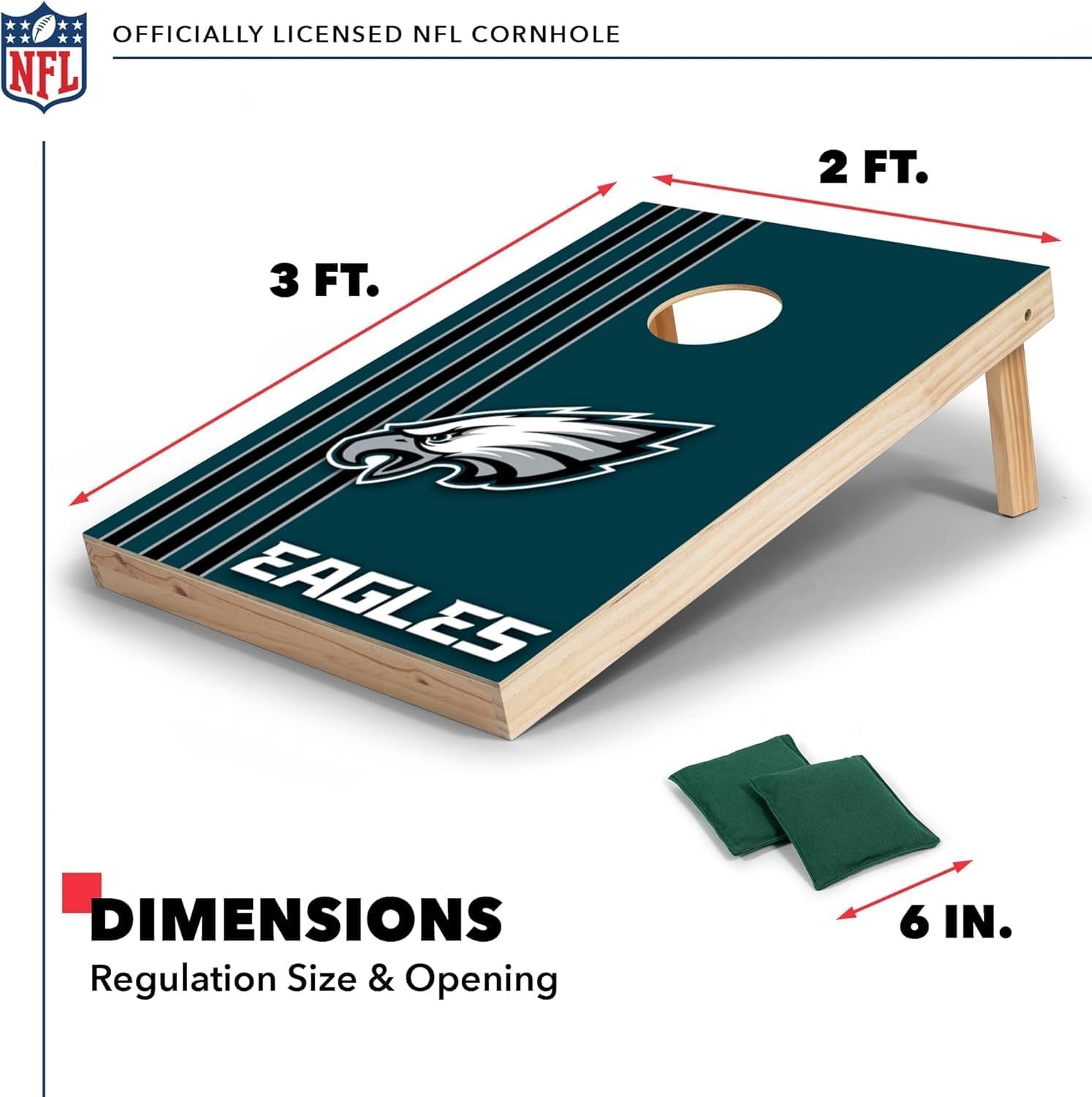 NFL 2′ x 3′ Solid Wood Cornhole Set with Direct Print HD Team Graphics – Great Gift for Any Football Fan  Bean Bag Toss Family Outdoor Games(Philadelphia Eagles)