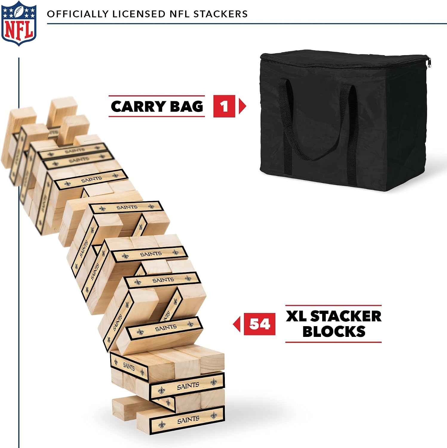 Wild Sports NFL Giant Stacking Wooden Blocks – Tumbling Tower Classic Family Game Stacks – Great Gift for Any Football Fan (New Orleans Saints)