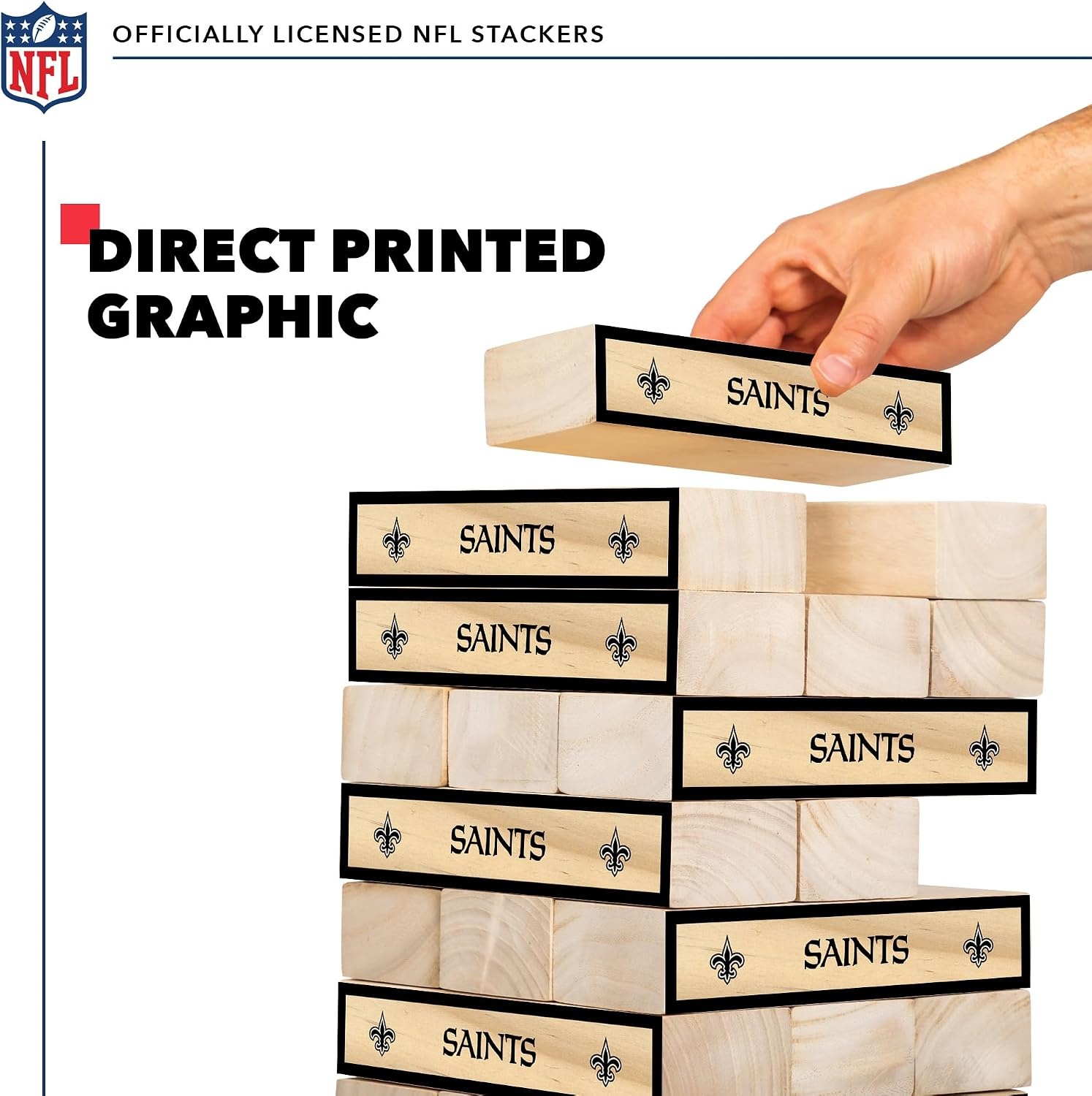 Wild Sports NFL Giant Stacking Wooden Blocks – Tumbling Tower Classic Family Game Stacks – Great Gift for Any Football Fan (New Orleans Saints)