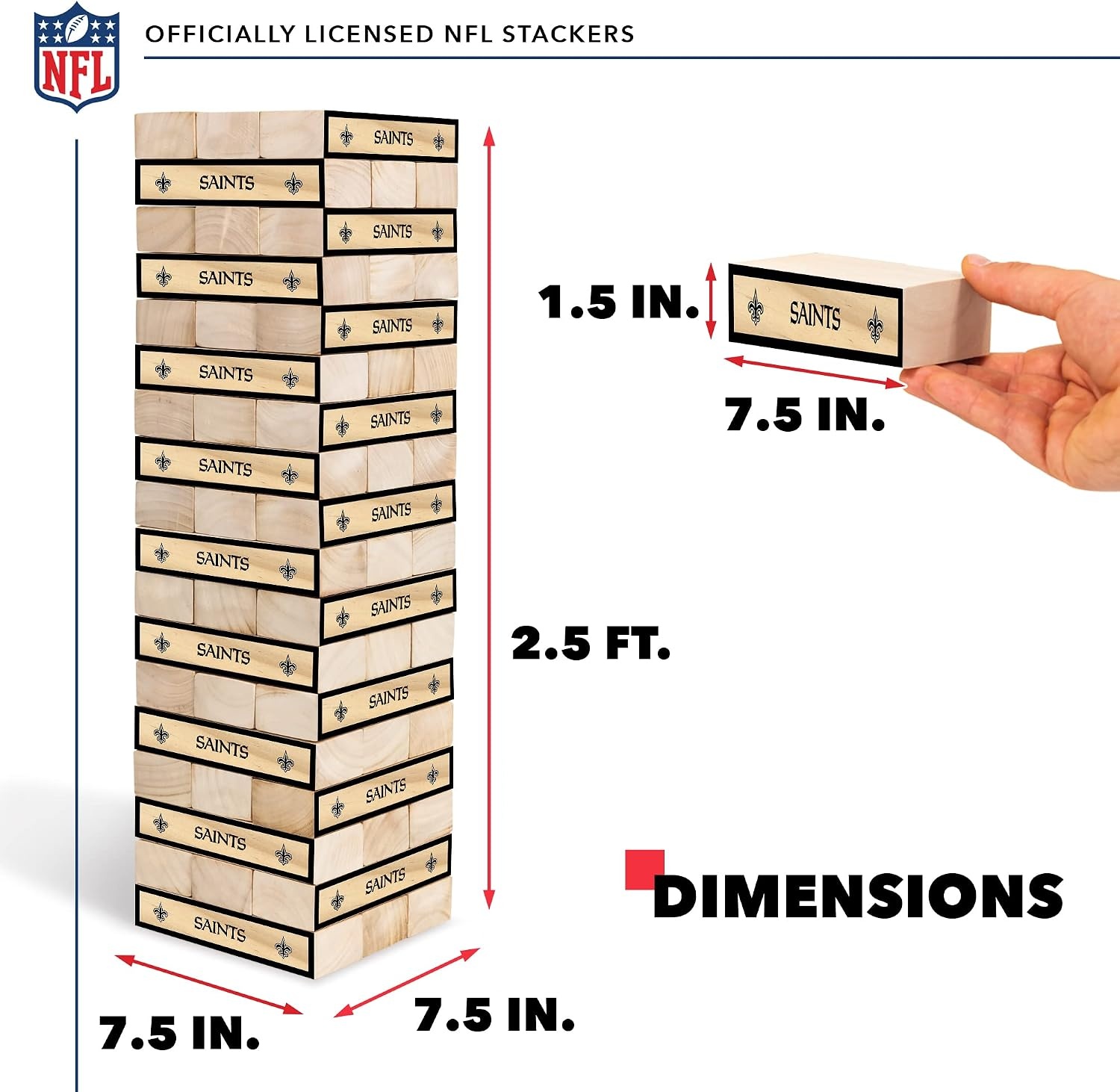 Wild Sports NFL Giant Stacking Wooden Blocks – Tumbling Tower Classic Family Game Stacks – Great Gift for Any Football Fan (New Orleans Saints)