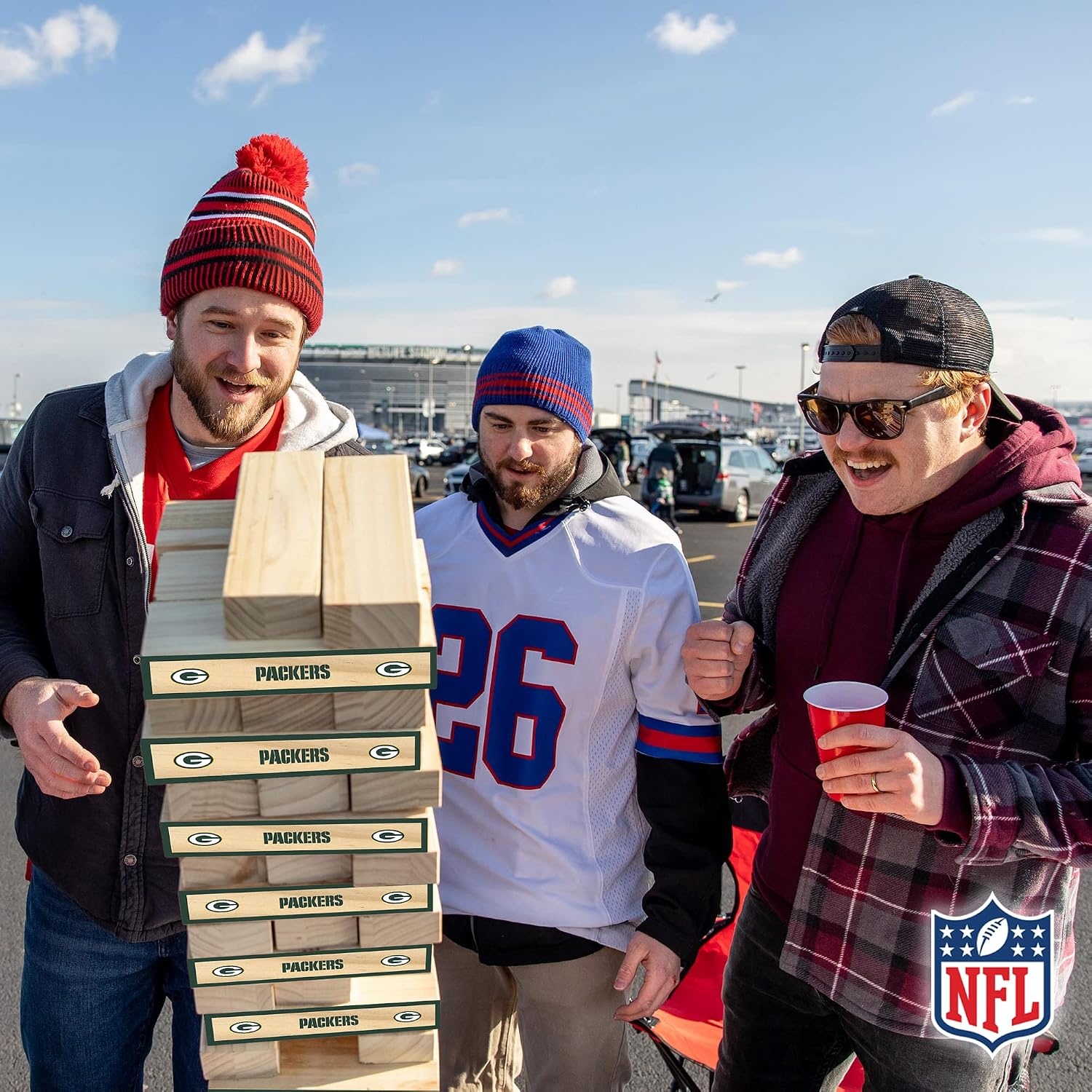Wild Sports NFL Giant Stacking Wooden Blocks – Tumbling Tower Classic Family Game Stacks – Great Gift for Any Football Fan (Green Bay Packers)