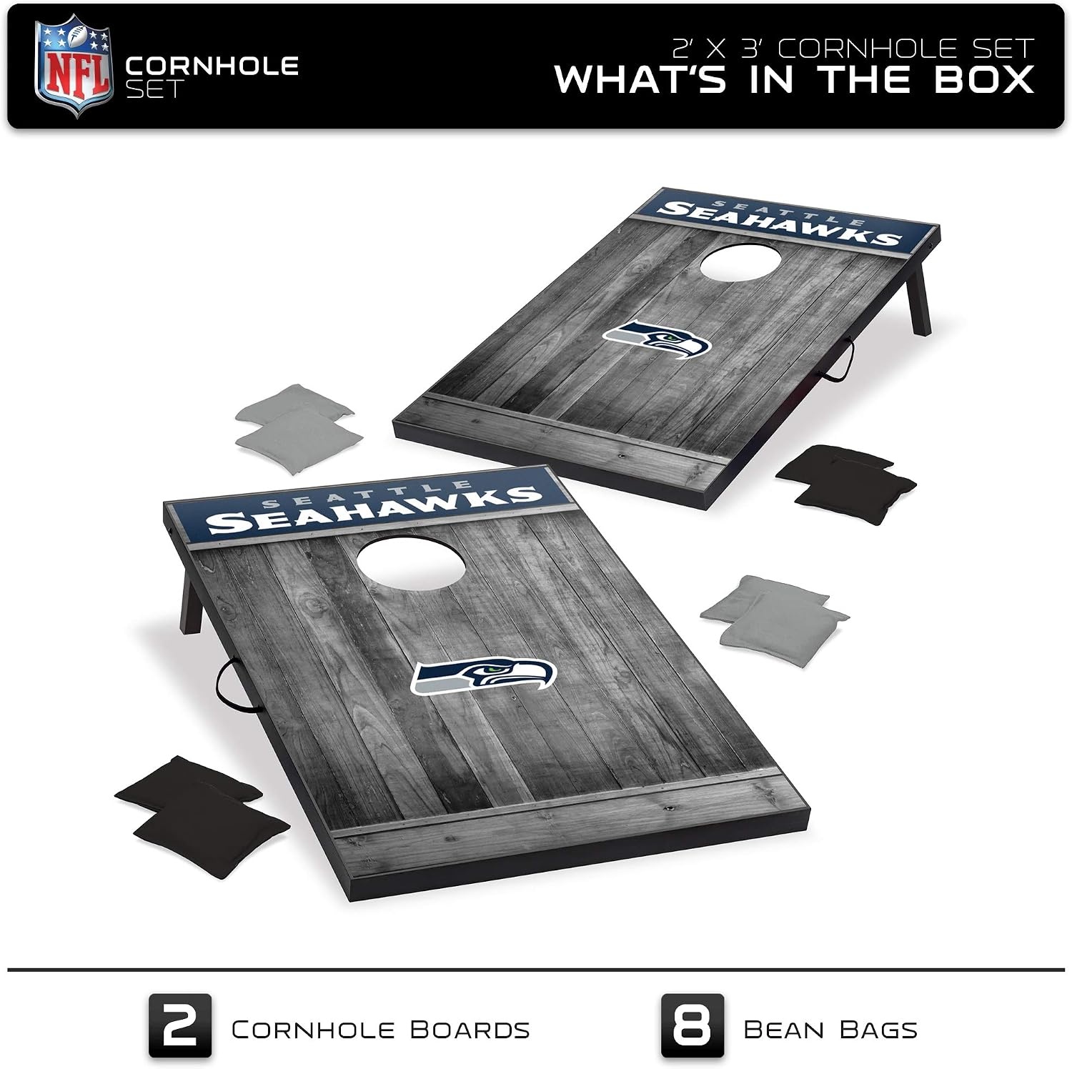 Wild Sports 2’x3′ MDF Wood NFL Cornhole Set(Seattle Seahawks)