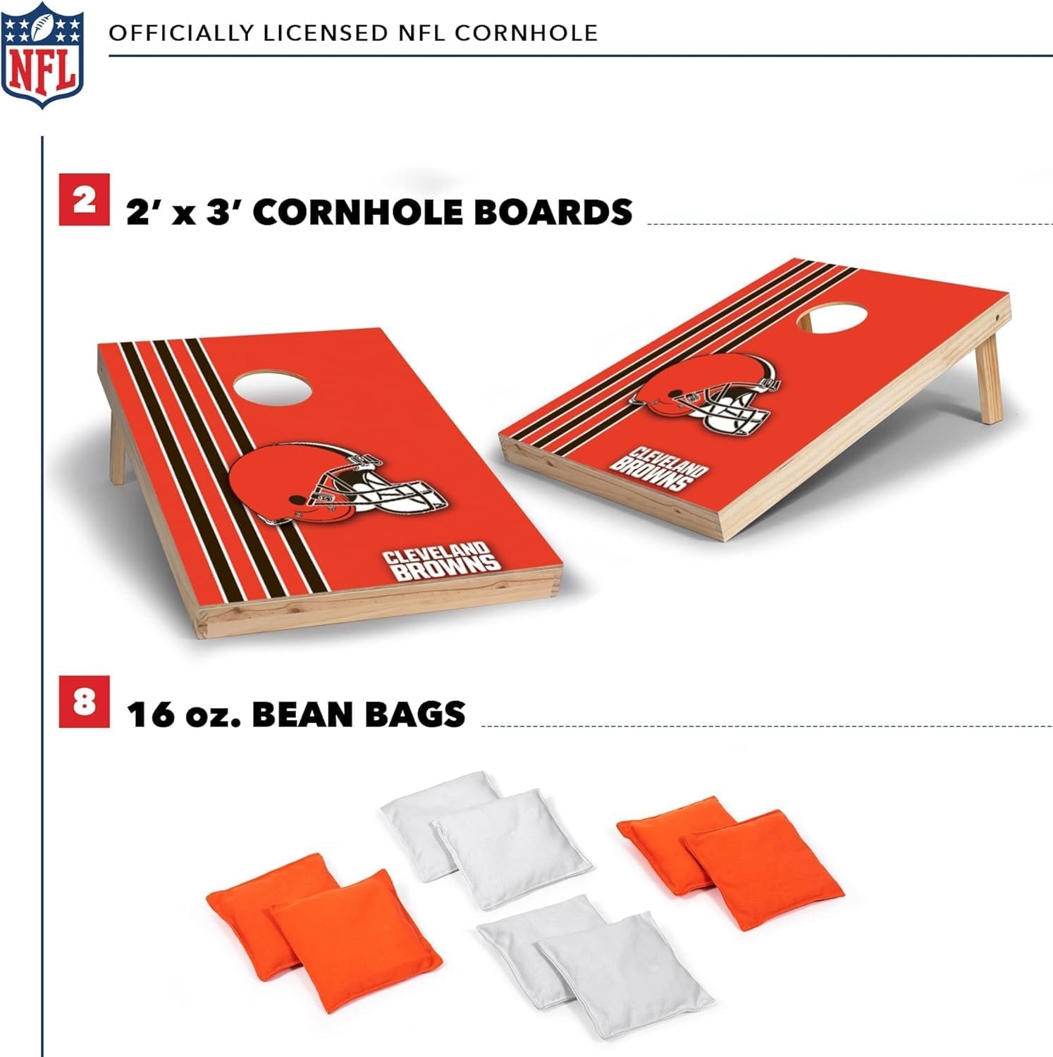 NFL 2′ x 3′ Solid Wood Cornhole Set with Direct Print HD Team Graphics – Great Gift for Any Football Fan  Bean Bag Toss Family Outdoor Games(Cleveland Browns)