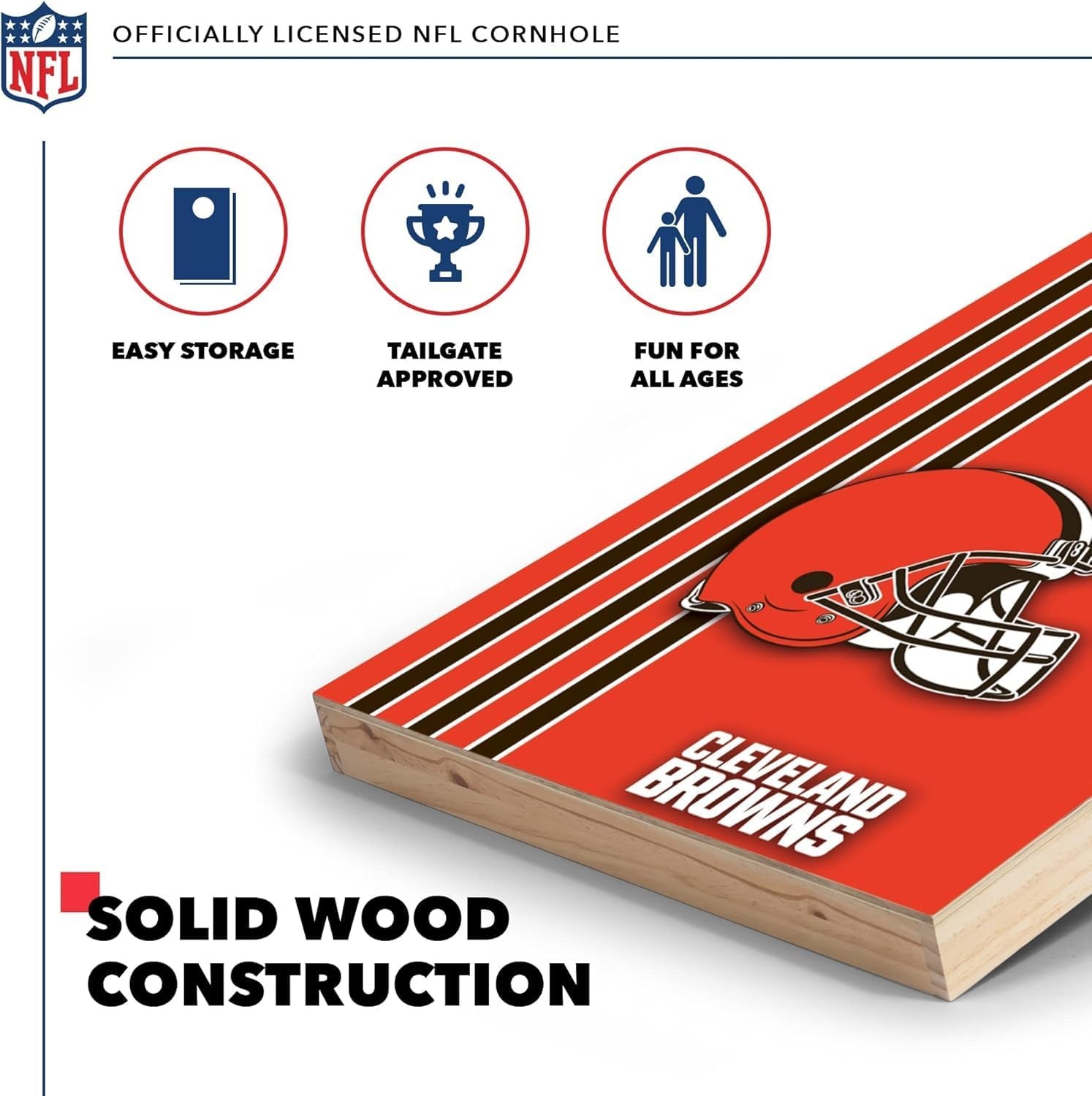 NFL 2′ x 3′ Solid Wood Cornhole Set with Direct Print HD Team Graphics – Great Gift for Any Football Fan  Bean Bag Toss Family Outdoor Games(Cleveland Browns)