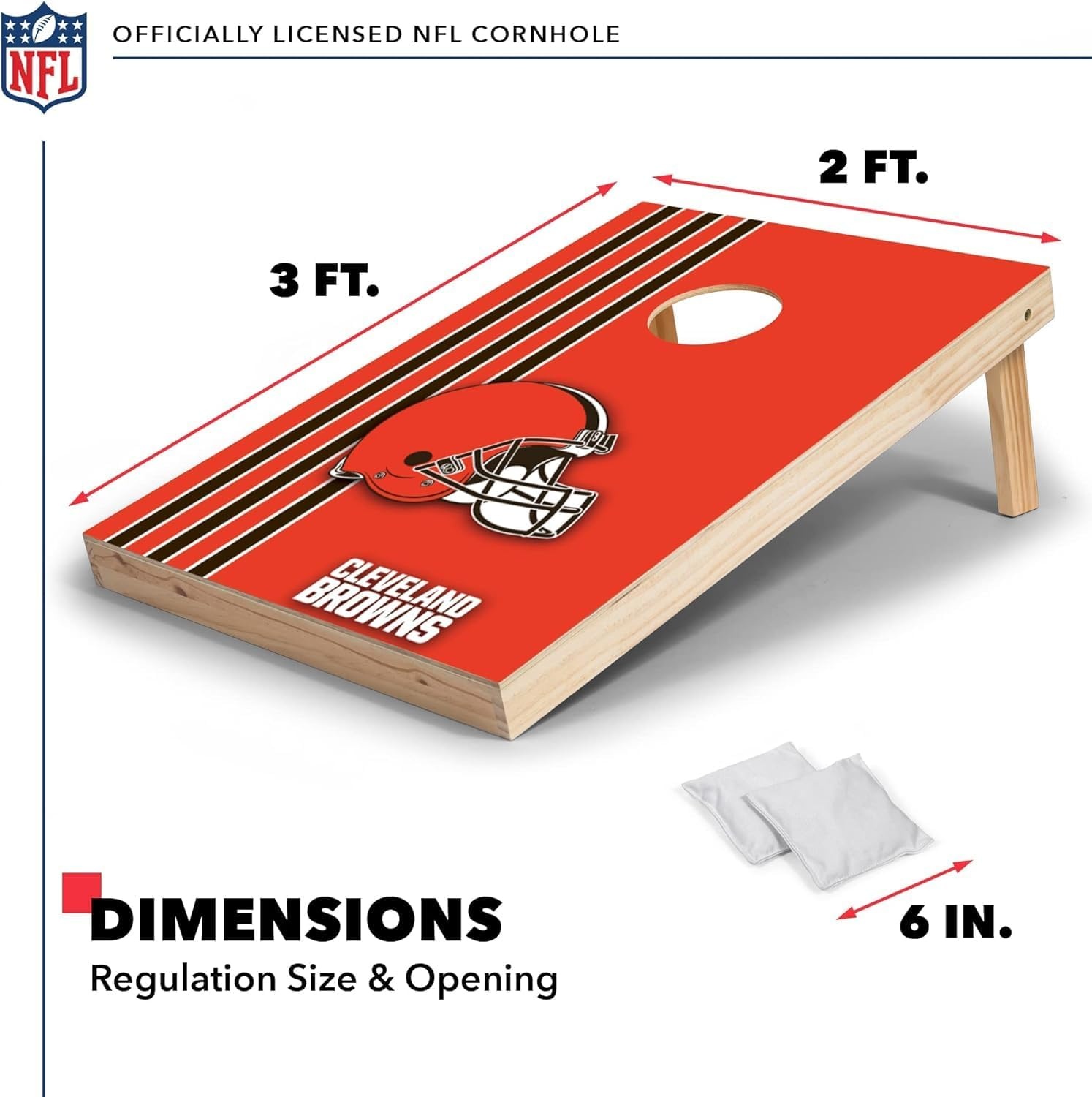 NFL 2′ x 3′ Solid Wood Cornhole Set with Direct Print HD Team Graphics – Great Gift for Any Football Fan  Bean Bag Toss Family Outdoor Games(Cleveland Browns)