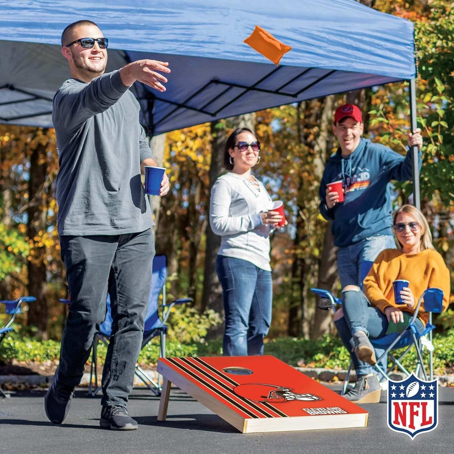 NFL 2′ x 3′ Solid Wood Cornhole Set with Direct Print HD Team Graphics – Great Gift for Any Football Fan  Bean Bag Toss Family Outdoor Games(Cleveland Browns)