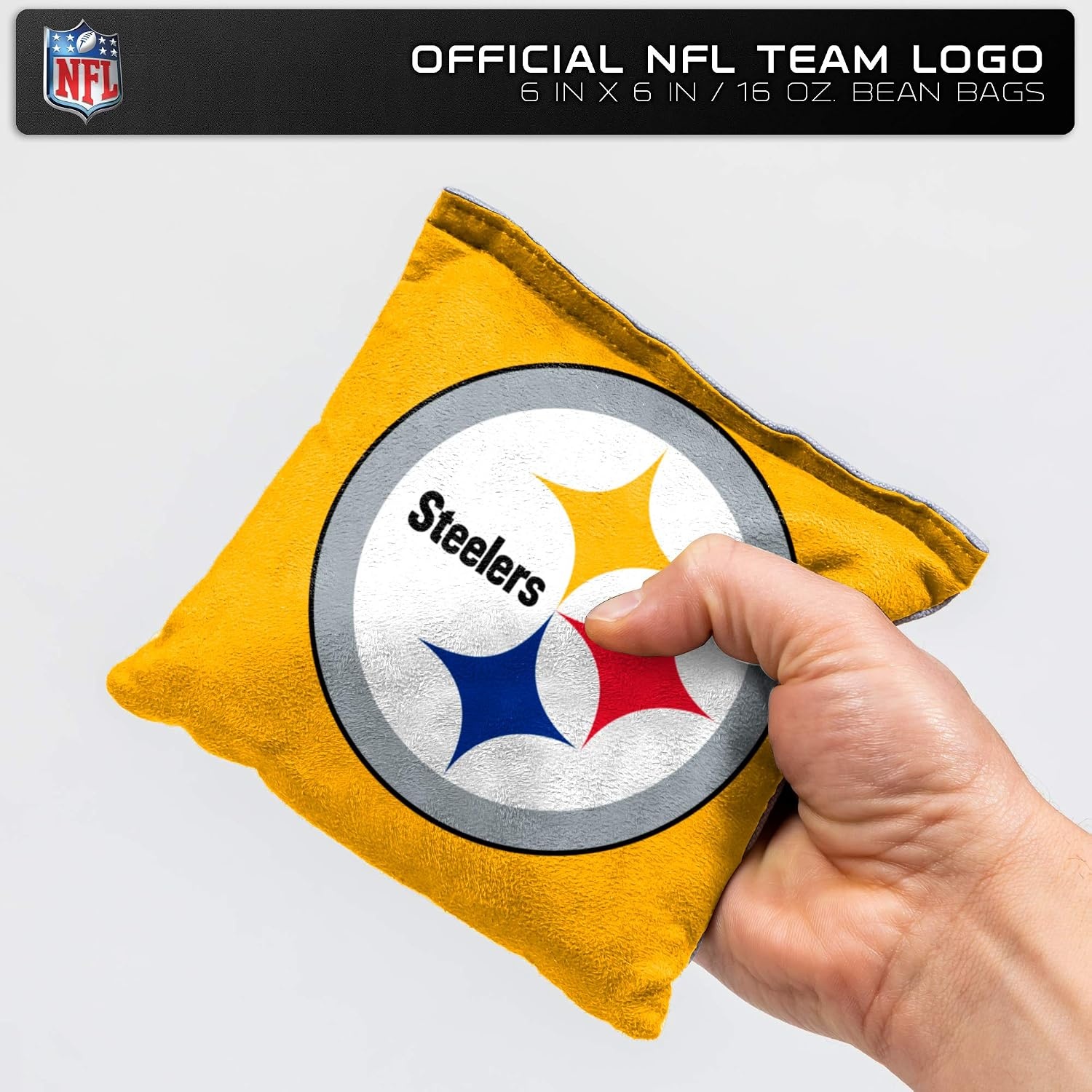 NFL Pro Football Dual Sided Bean Bags by Wild Sports, 8 Count, Premium Toss Bags for Cornhole Set – Great for Tailgates, Outdoors, Backyard(Pittsburgh Steelers)