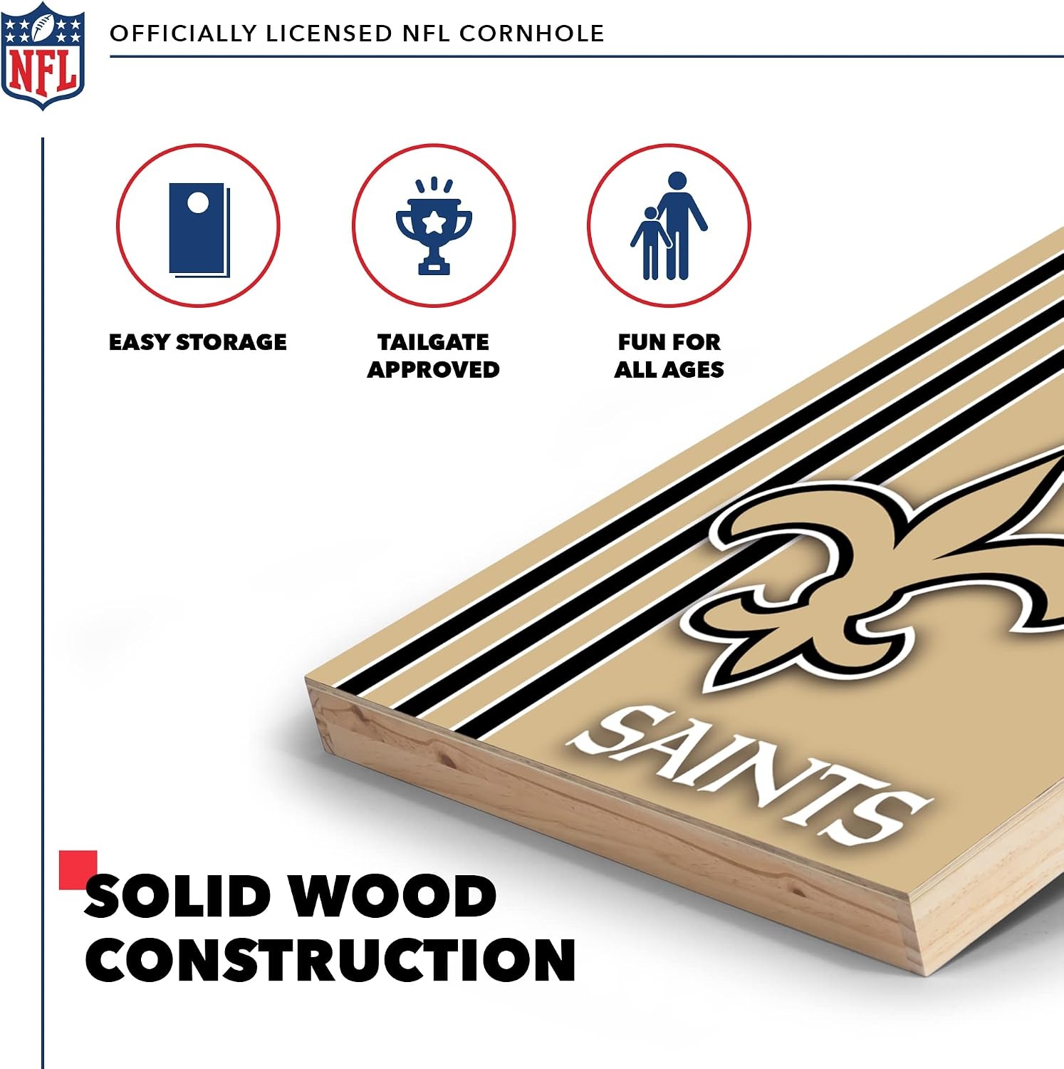 NFL 2′ x 3′ Solid Wood Cornhole Set with Direct Print HD Team Graphics – Great Gift for Any Football Fan  Bean Bag Toss Family Outdoor Games(New Orleans Saints)