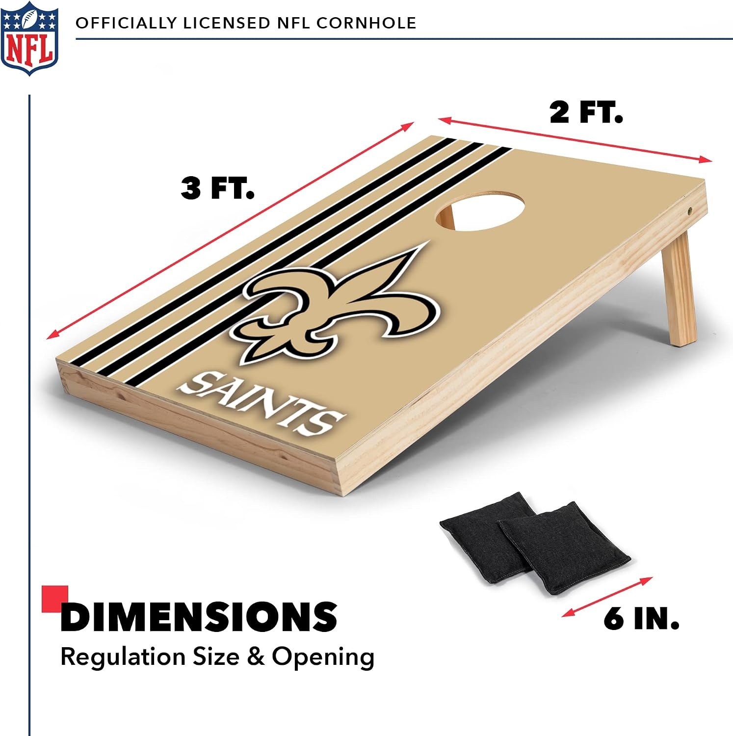NFL 2′ x 3′ Solid Wood Cornhole Set with Direct Print HD Team Graphics – Great Gift for Any Football Fan  Bean Bag Toss Family Outdoor Games(New Orleans Saints)