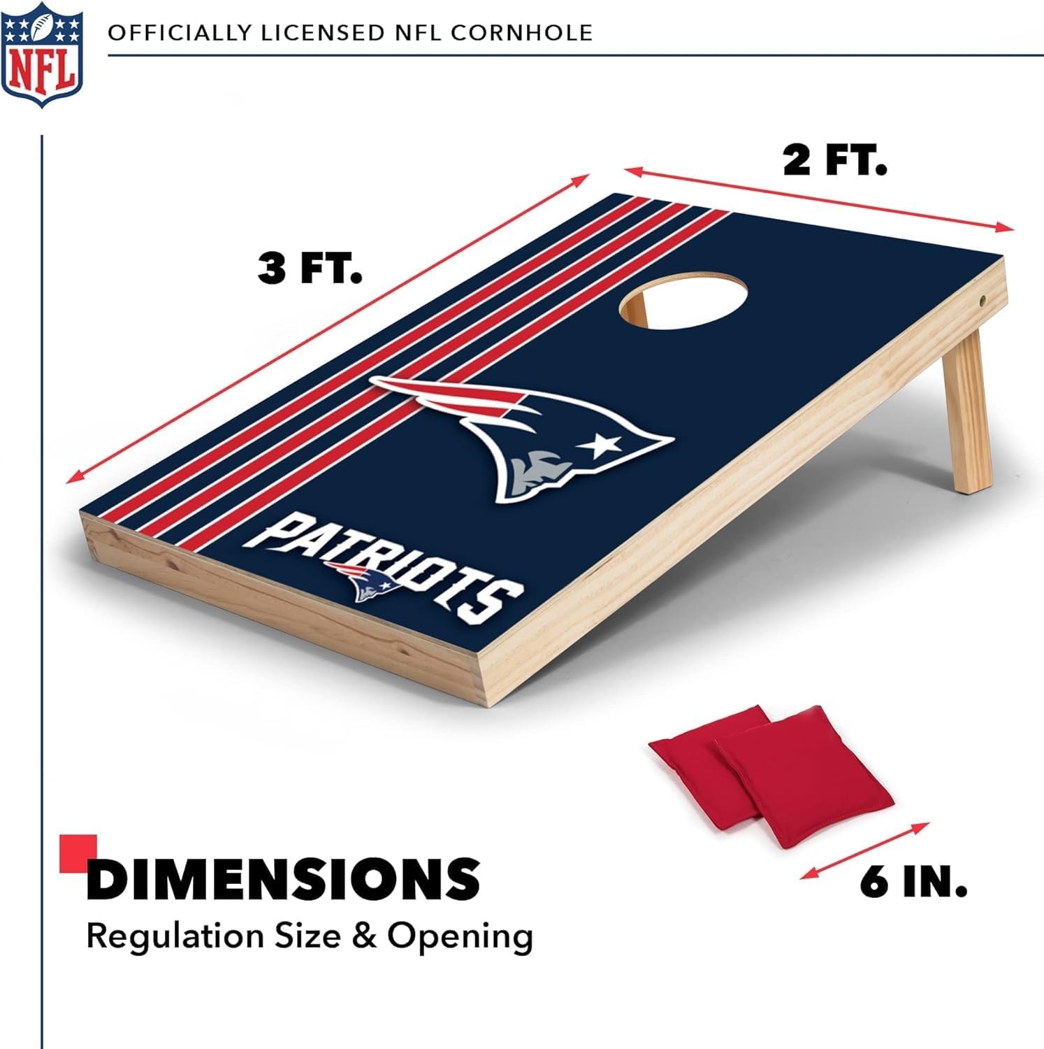 NFL 2′ x 3′ Solid Wood Cornhole Set with Direct Print HD Team Graphics – Great Gift for Any Football Fan  Bean Bag Toss Family Outdoor Games(New England Patriots)