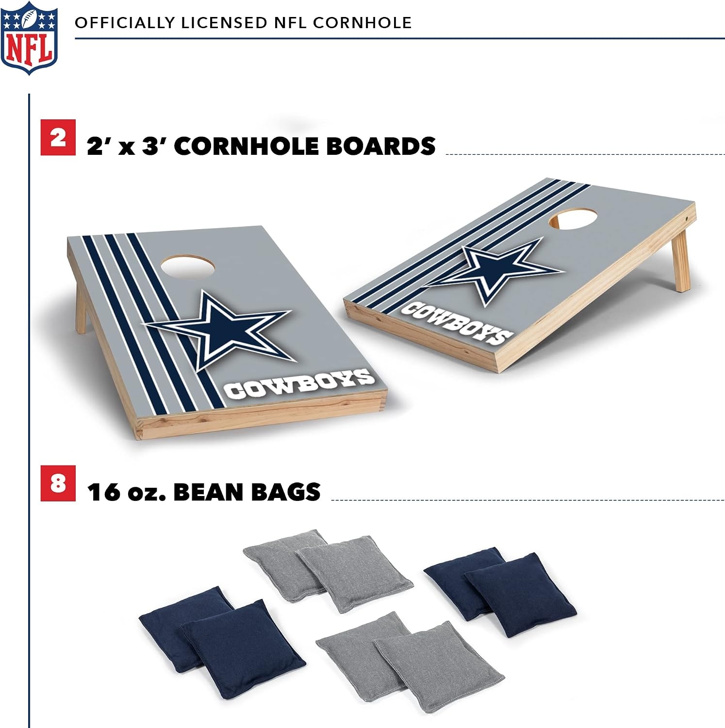 NFL 2′ x 3′ Solid Wood Cornhole Set with Direct Print HD Team Graphics – Great Gift for Any Football Fan  Bean Bag Toss Family Outdoor Games(Dallas Cowboys)
