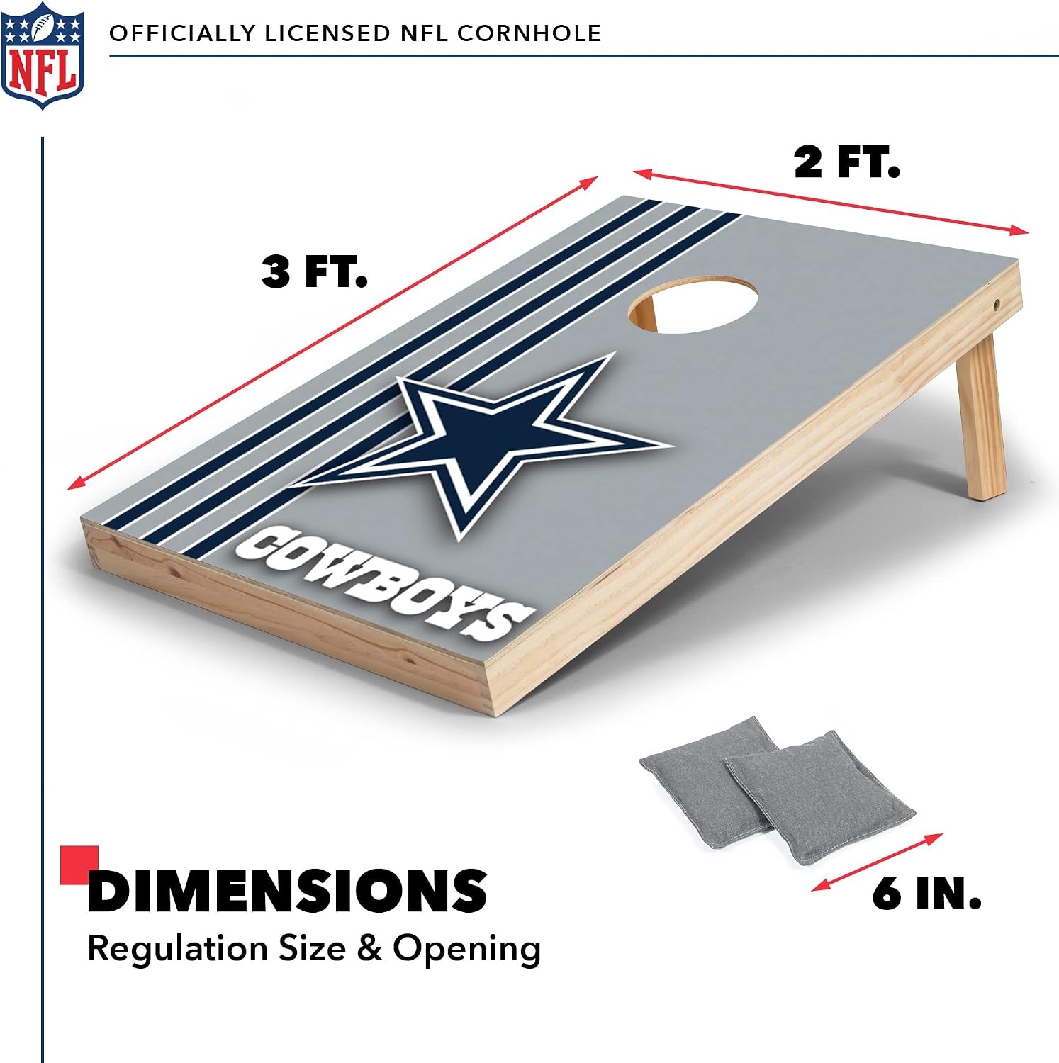 NFL 2′ x 3′ Solid Wood Cornhole Set with Direct Print HD Team Graphics – Great Gift for Any Football Fan  Bean Bag Toss Family Outdoor Games(Dallas Cowboys)