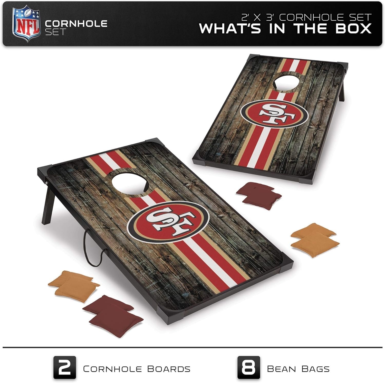 Wild Sports NFL 2′ x 3′ MDF Deluxe Cornhole Set – with Corners and Aprons(San Francisco 49ers)