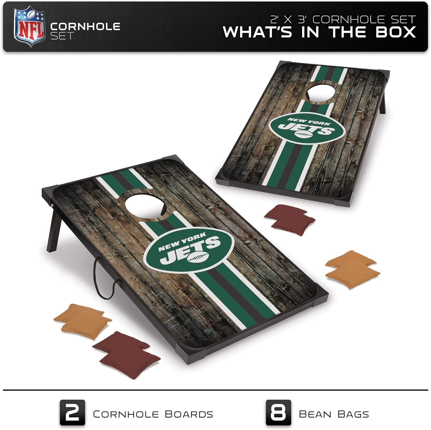 Wild Sports NFL 2′ x 3′ MDF Deluxe Cornhole Set – with Corners and Aprons(New York Jets)