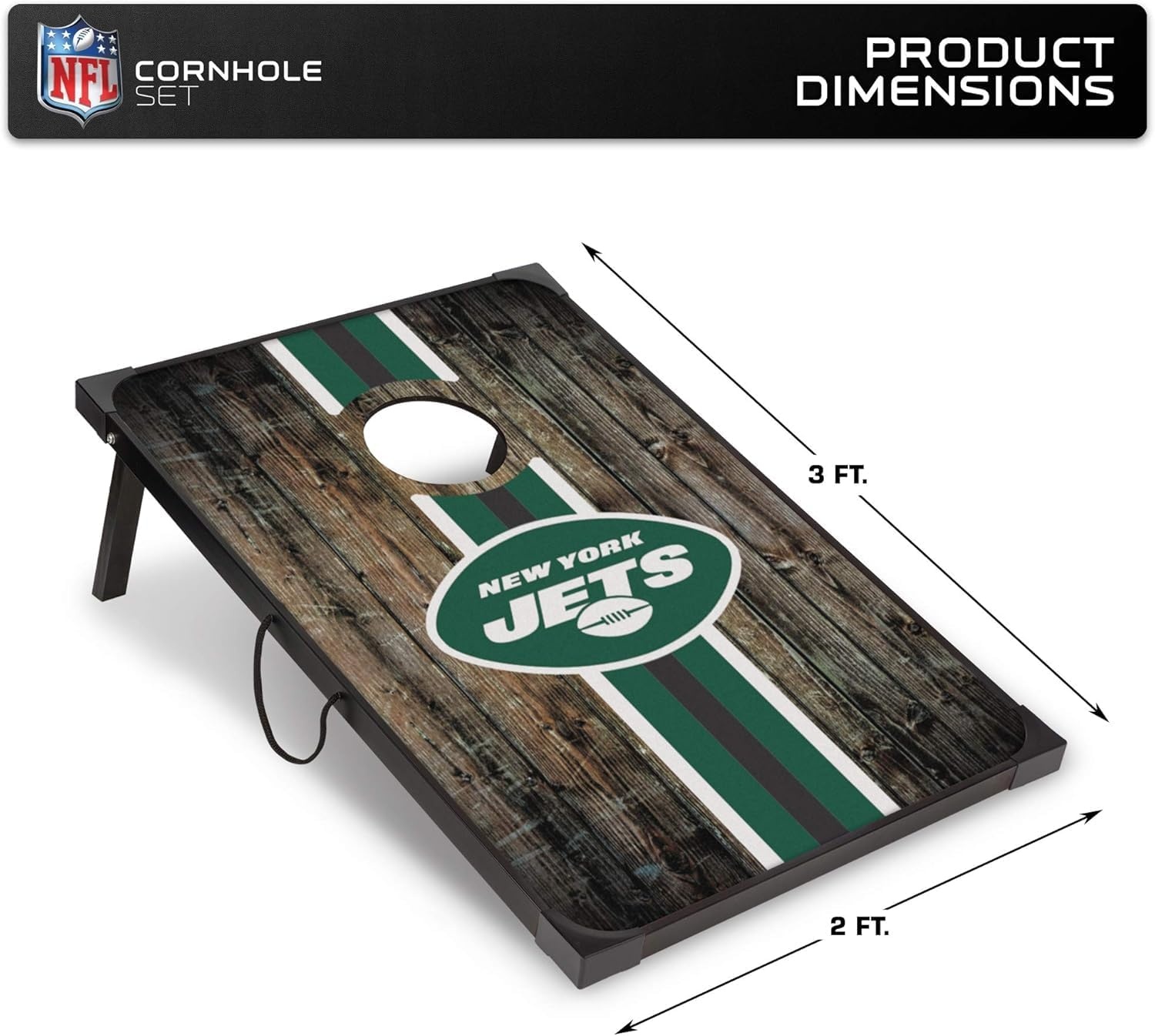 Wild Sports NFL 2′ x 3′ MDF Deluxe Cornhole Set – with Corners and Aprons(New York Jets)