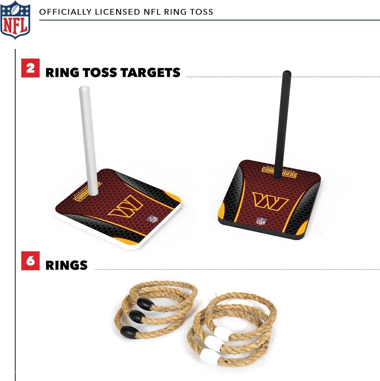 Solid Wood NFL Quoits Set with Direct Print HD Team Graphics – Tailgate Ring Toss Game – Great Gift for Any Football Fan  Ring Toss Family Outdoor Games for The Beach(Washington Commanders)