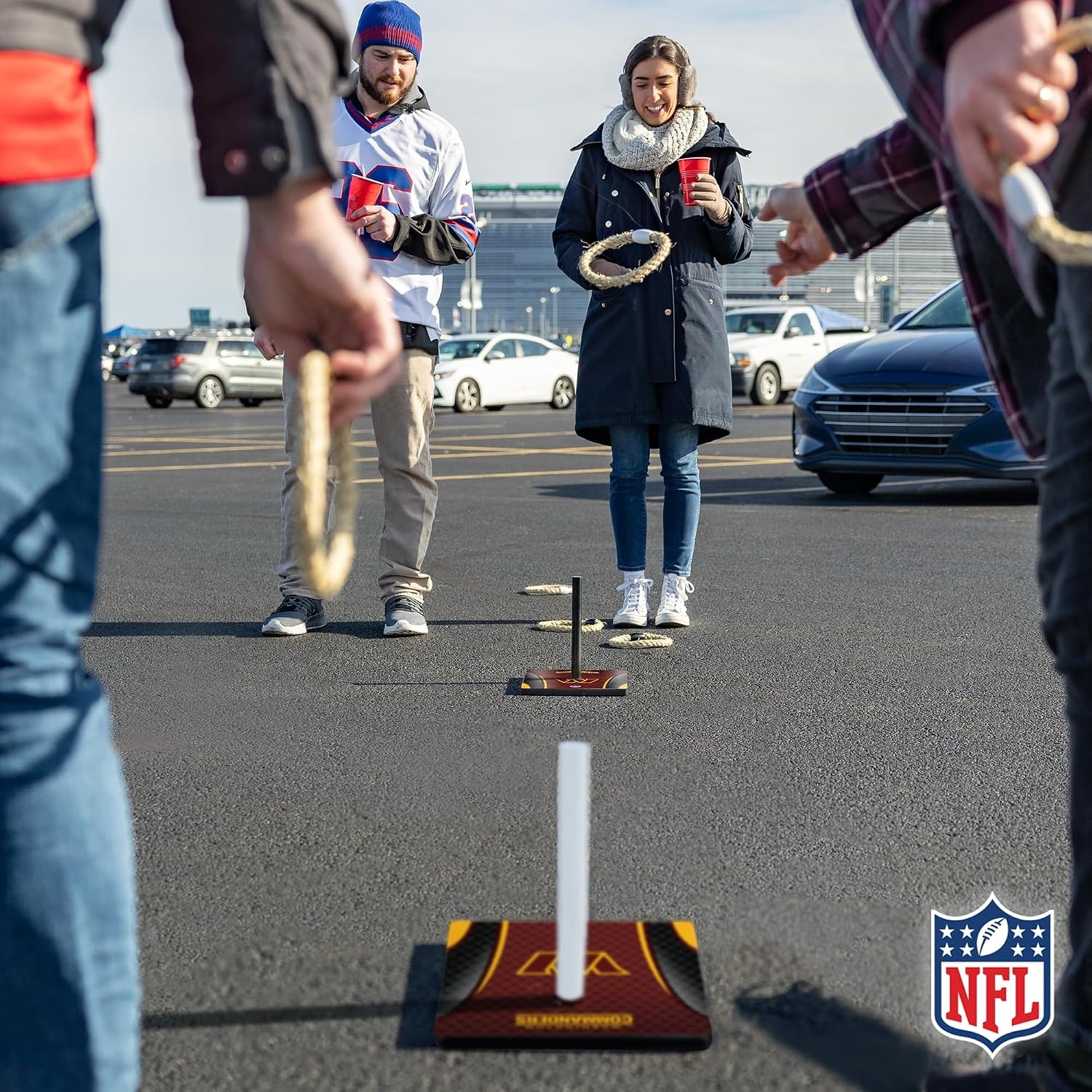 Solid Wood NFL Quoits Set with Direct Print HD Team Graphics – Tailgate Ring Toss Game – Great Gift for Any Football Fan  Ring Toss Family Outdoor Games for The Beach(Washington Commanders)