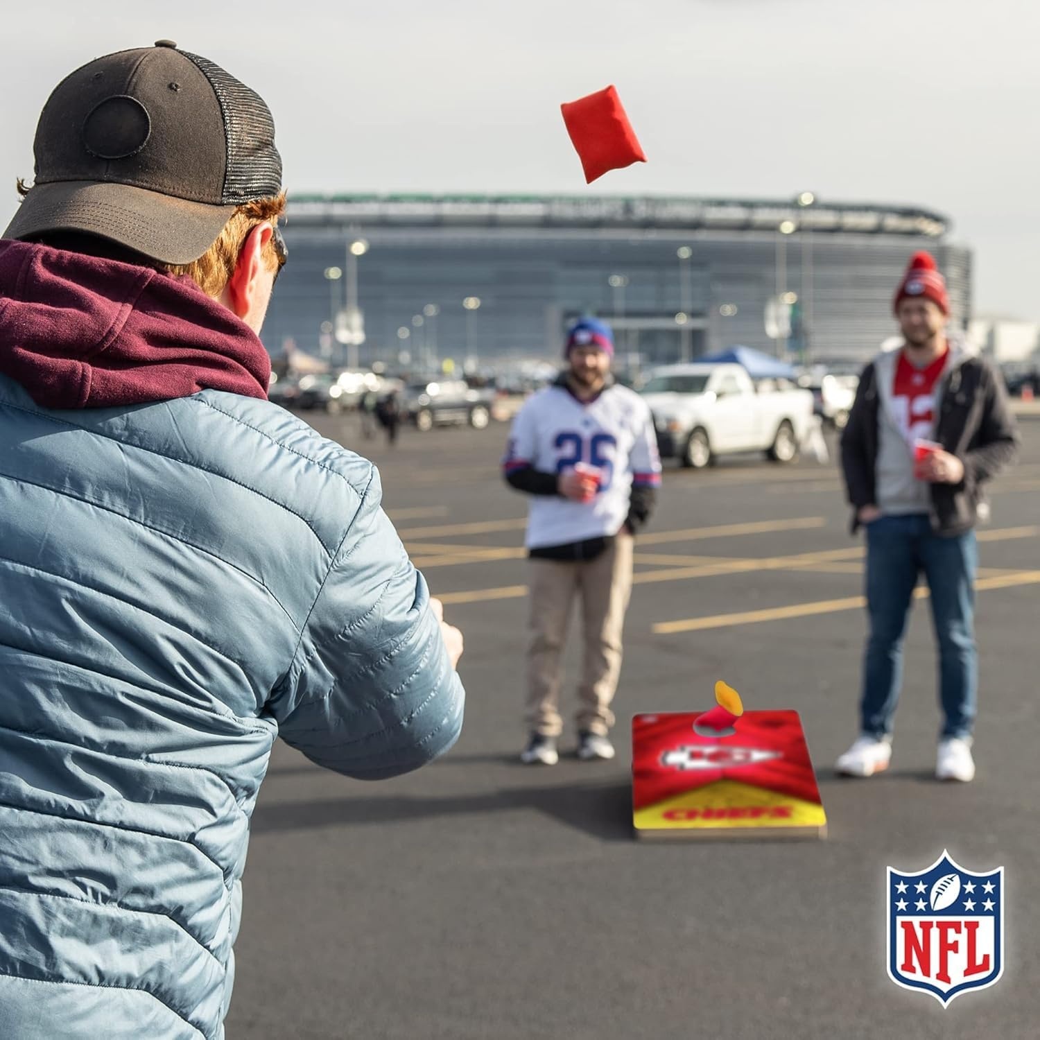 NFL Football 2′ x 4′ Regulation Size Solid Wood Cornhole Set with Direct Print HD Team Graphics Great Gift for Any Football Fan  Bean Bag Toss Family Outdoor Game(Kansas City Chiefs)