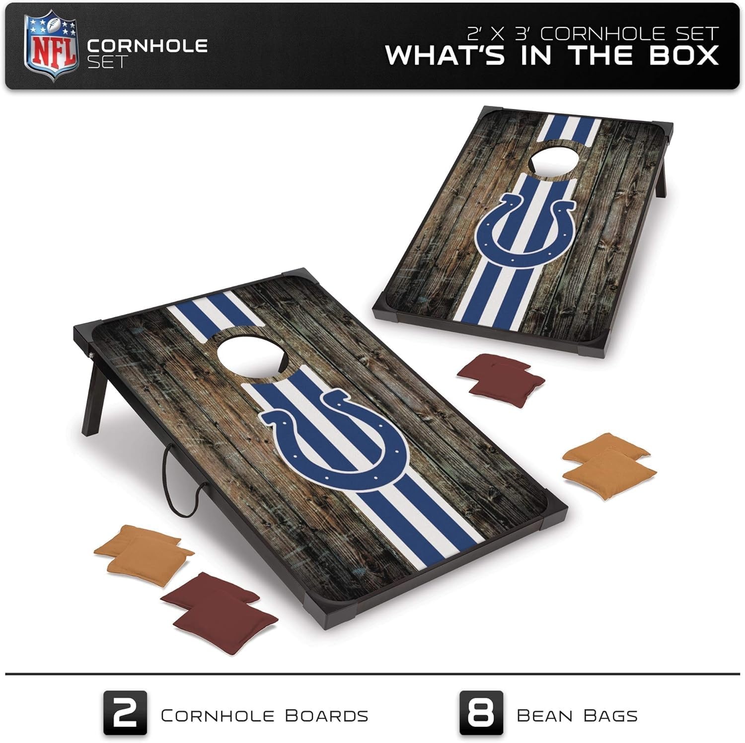 Wild Sports NFL 2′ x 3′ MDF Deluxe Cornhole Set – with Corners and Aprons(Indianapolis Colts)