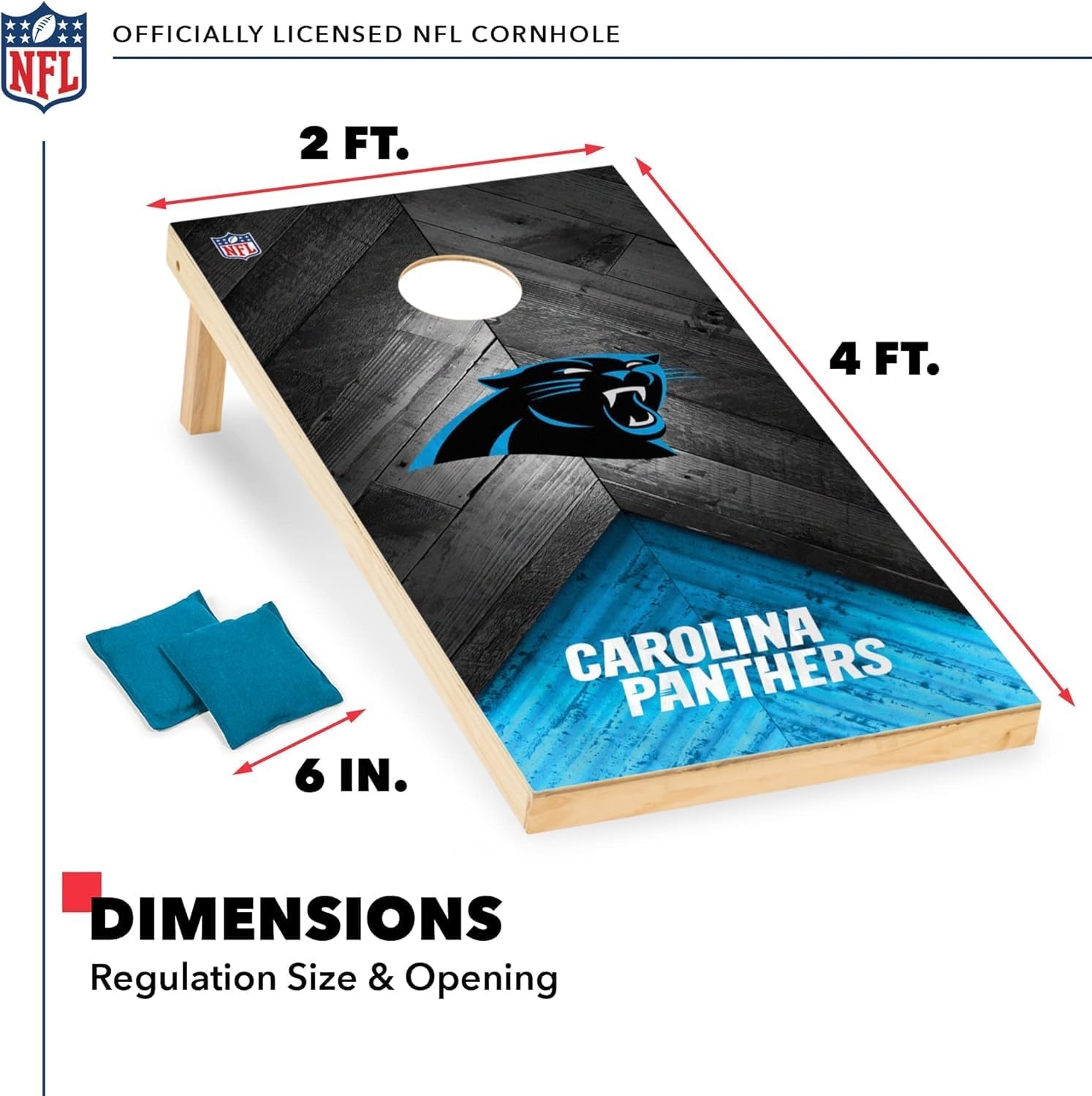 NFL Football 2′ x 4′ Regulation Size Solid Wood Cornhole Set with Direct Print HD Team Graphics Great Gift for Any Football Fan  Bean Bag Toss Family Outdoor Game(Carolina Panthers)