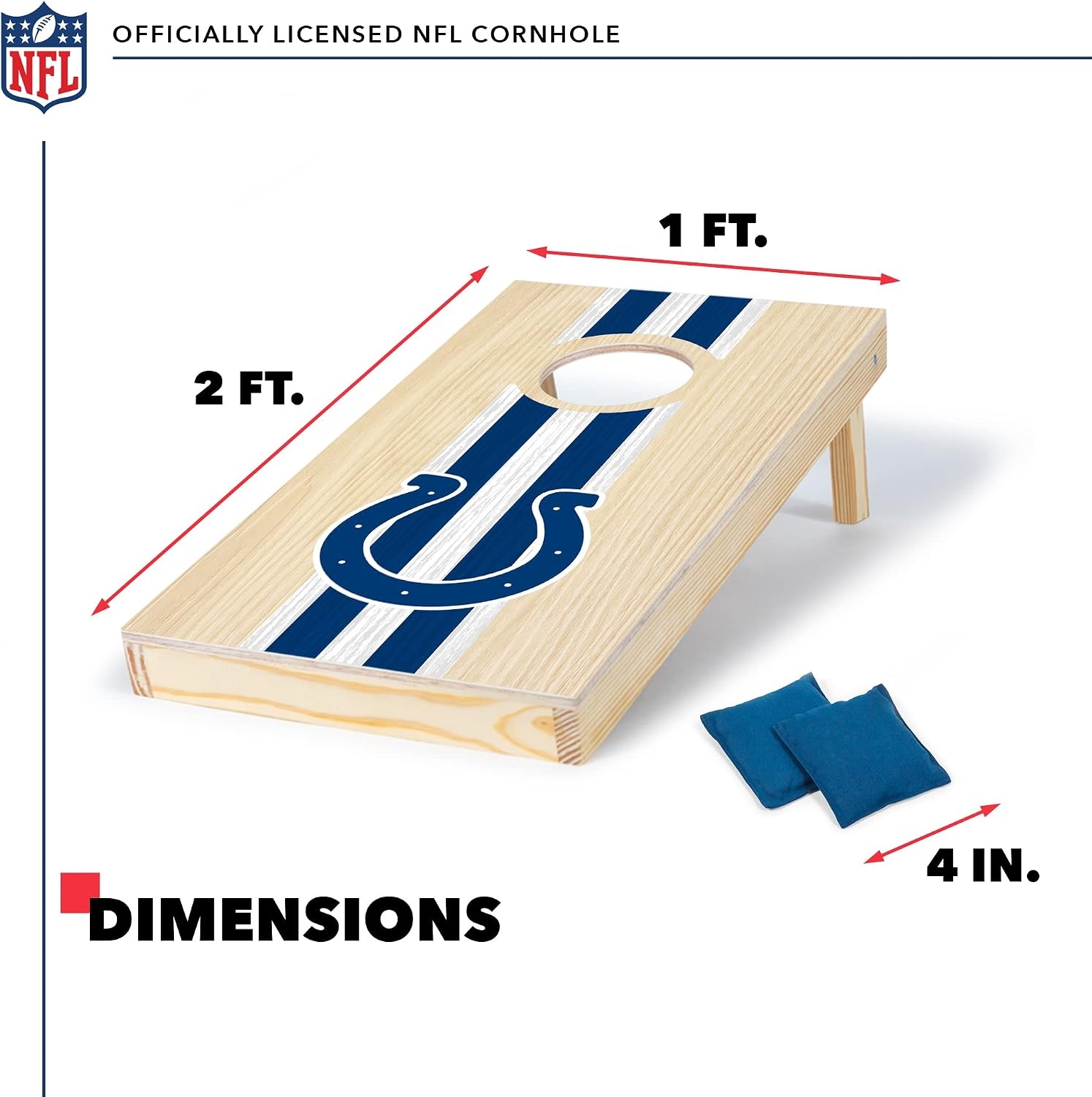 NFL Football Portable Size 1′ x 2′ Solid Wood Cornhole Set with Direct Print HD Team Graphics – Travel Size(Indianapolis Colts)