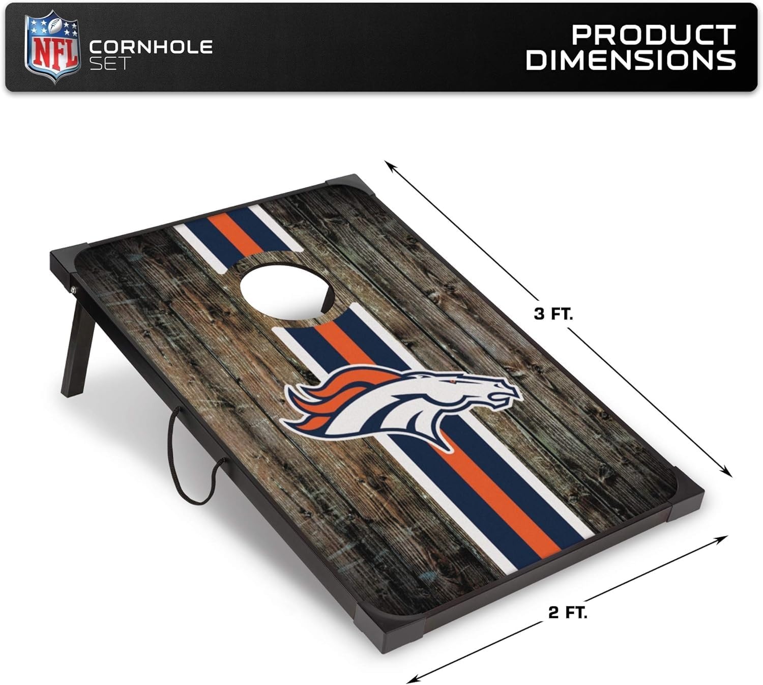 Wild Sports NFL 2′ x 3′ MDF Deluxe Cornhole Set – with Corners and Aprons(Denver Broncos)