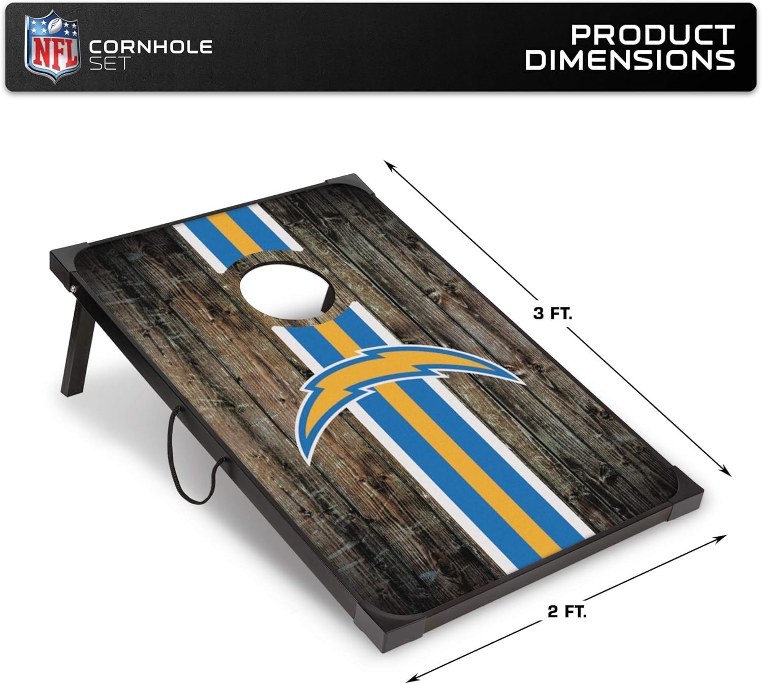 Wild Sports NFL 2′ x 3′ MDF Deluxe Cornhole Set – with Corners and Aprons(Los Angeles Chargers)