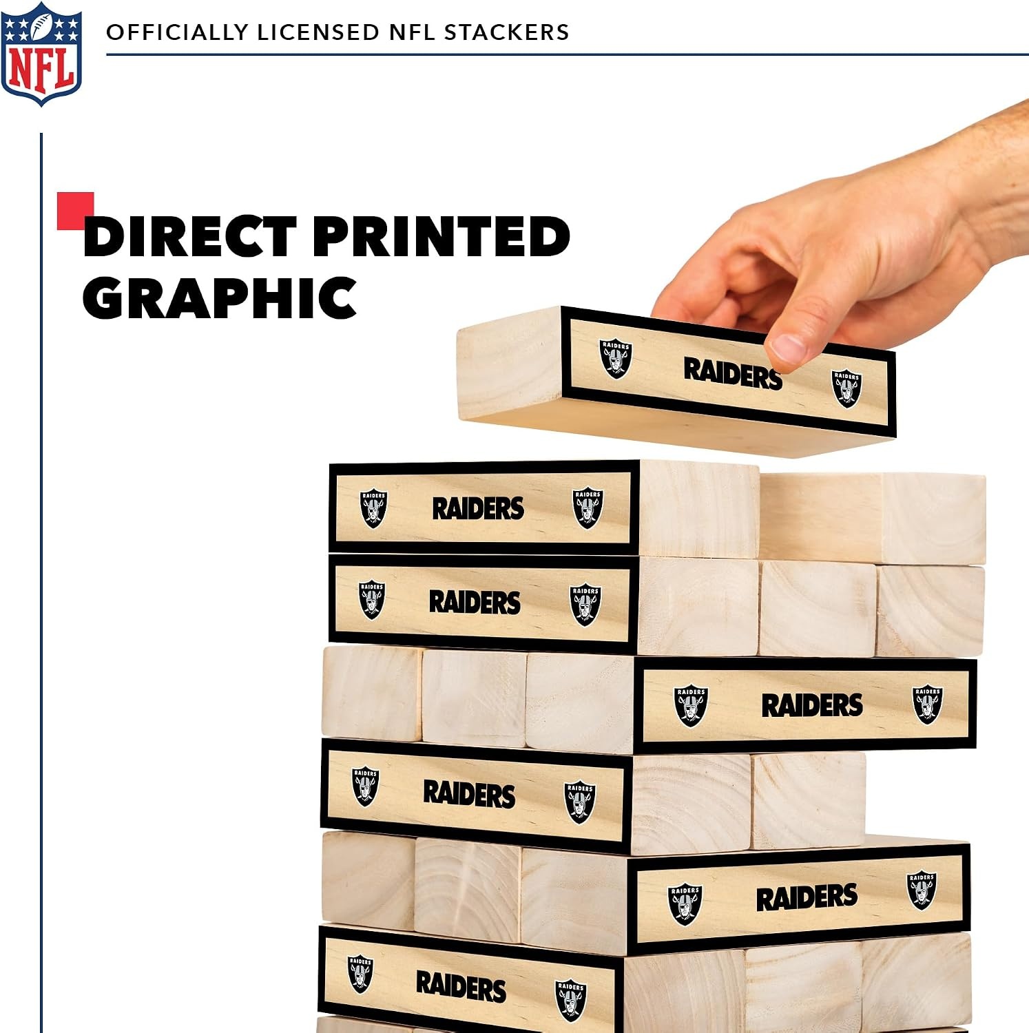 Wild Sports NFL Giant Stacking Wooden Blocks – Tumbling Tower Classic Family Game Stacks – Great Gift for Any Football Fan (Las Vegas Raiders)