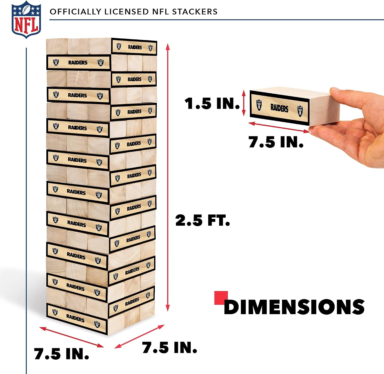 Wild Sports NFL Giant Stacking Wooden Blocks – Tumbling Tower Classic Family Game Stacks – Great Gift for Any Football Fan (Las Vegas Raiders)