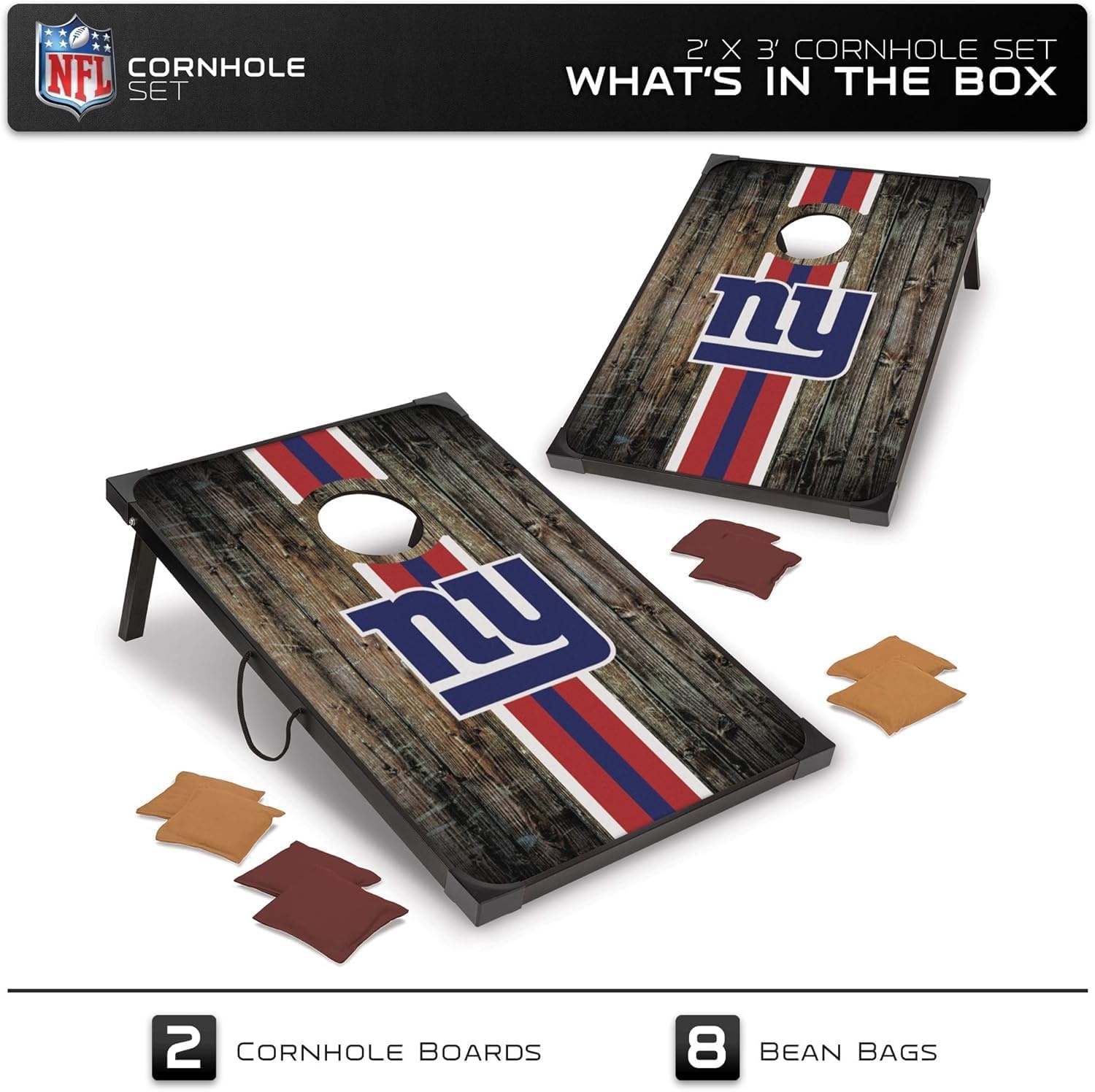 Wild Sports NFL 2′ x 3′ MDF Deluxe Cornhole Set – with Corners and Aprons(New York Giants)