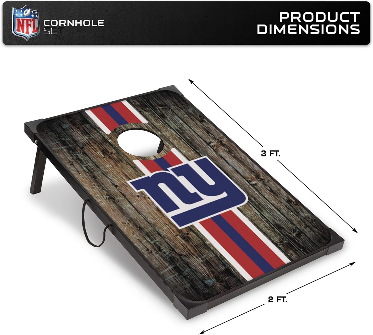 Wild Sports NFL 2′ x 3′ MDF Deluxe Cornhole Set – with Corners and Aprons(New York Giants)