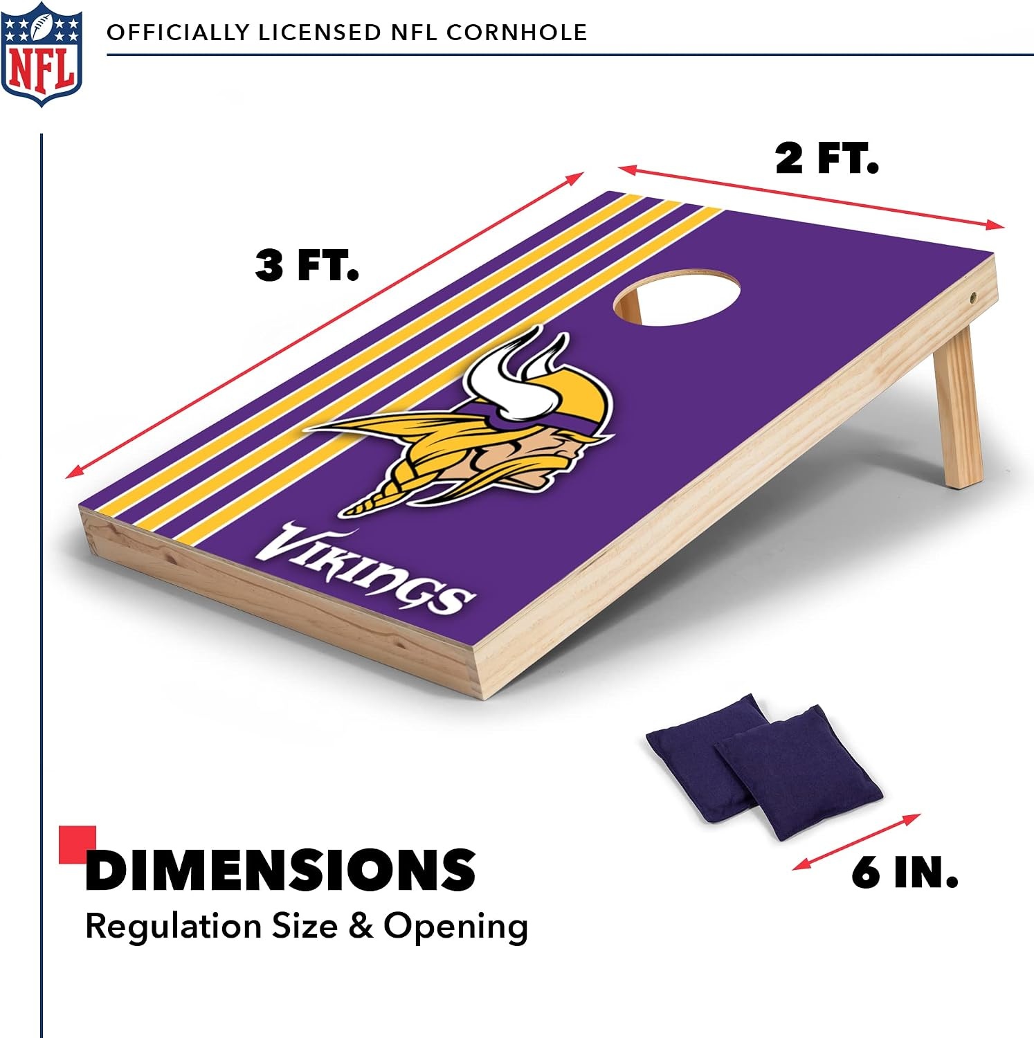 NFL 2′ x 3′ Solid Wood Cornhole Set with Direct Print HD Team Graphics – Great Gift for Any Football Fan  Bean Bag Toss Family Outdoor Games(Minnesota Vikings)