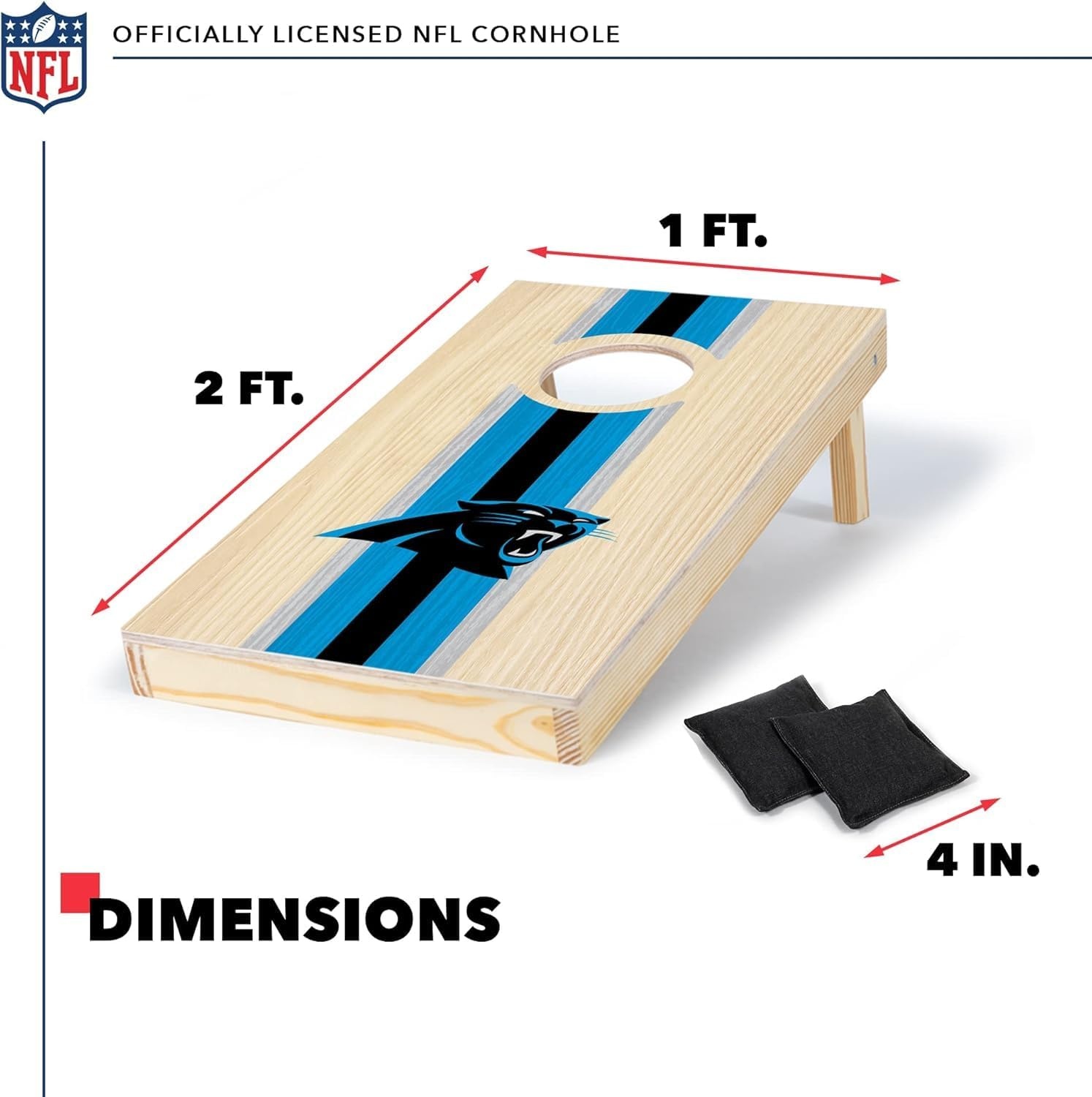 NFL Football Portable Size 1′ x 2′ Solid Wood Cornhole Set with Direct Print HD Team Graphics – Travel Size(Carolina Panthers)
