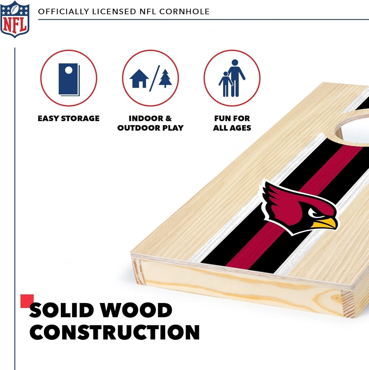 NFL Football Portable Size 1′ x 2′ Solid Wood Cornhole Set with Direct Print HD Team Graphics – Travel Size(Arizona Cardinals)