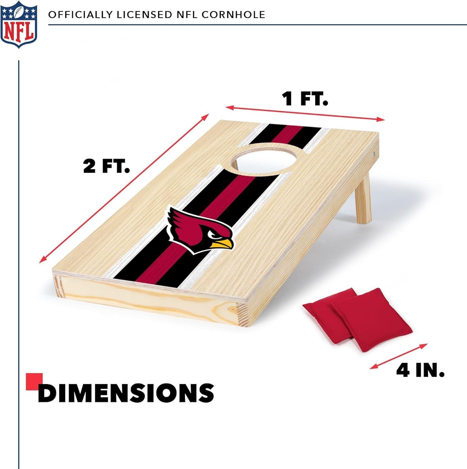 NFL Football Portable Size 1′ x 2′ Solid Wood Cornhole Set with Direct Print HD Team Graphics – Travel Size(Arizona Cardinals)