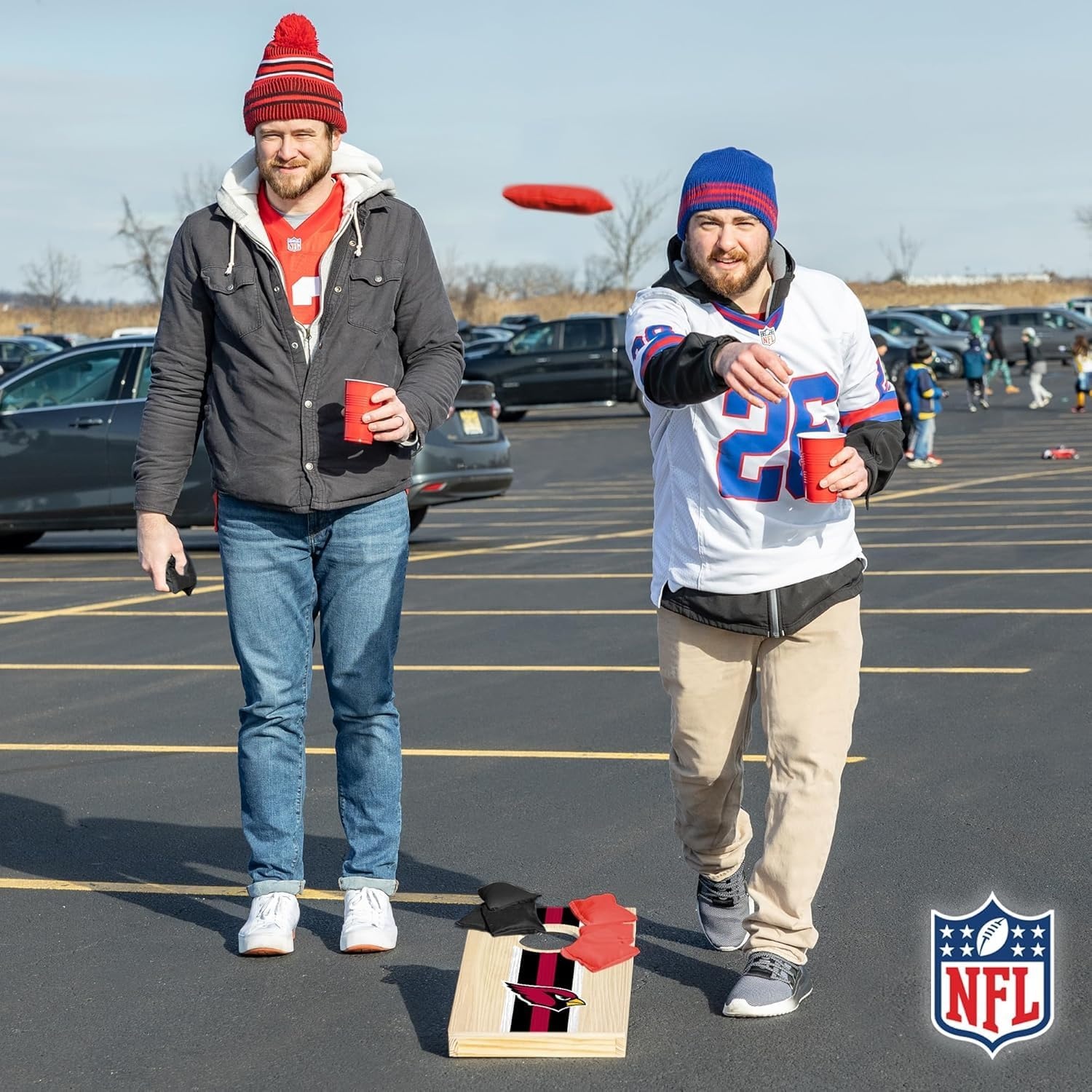 NFL Football Portable Size 1′ x 2′ Solid Wood Cornhole Set with Direct Print HD Team Graphics – Travel Size(Arizona Cardinals)