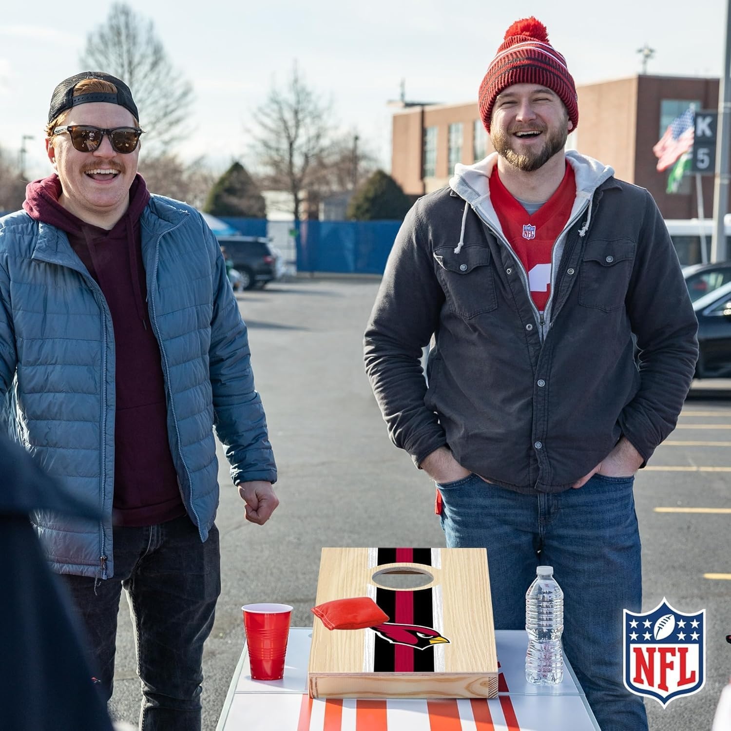 NFL Football Portable Size 1′ x 2′ Solid Wood Cornhole Set with Direct Print HD Team Graphics – Travel Size(Arizona Cardinals)