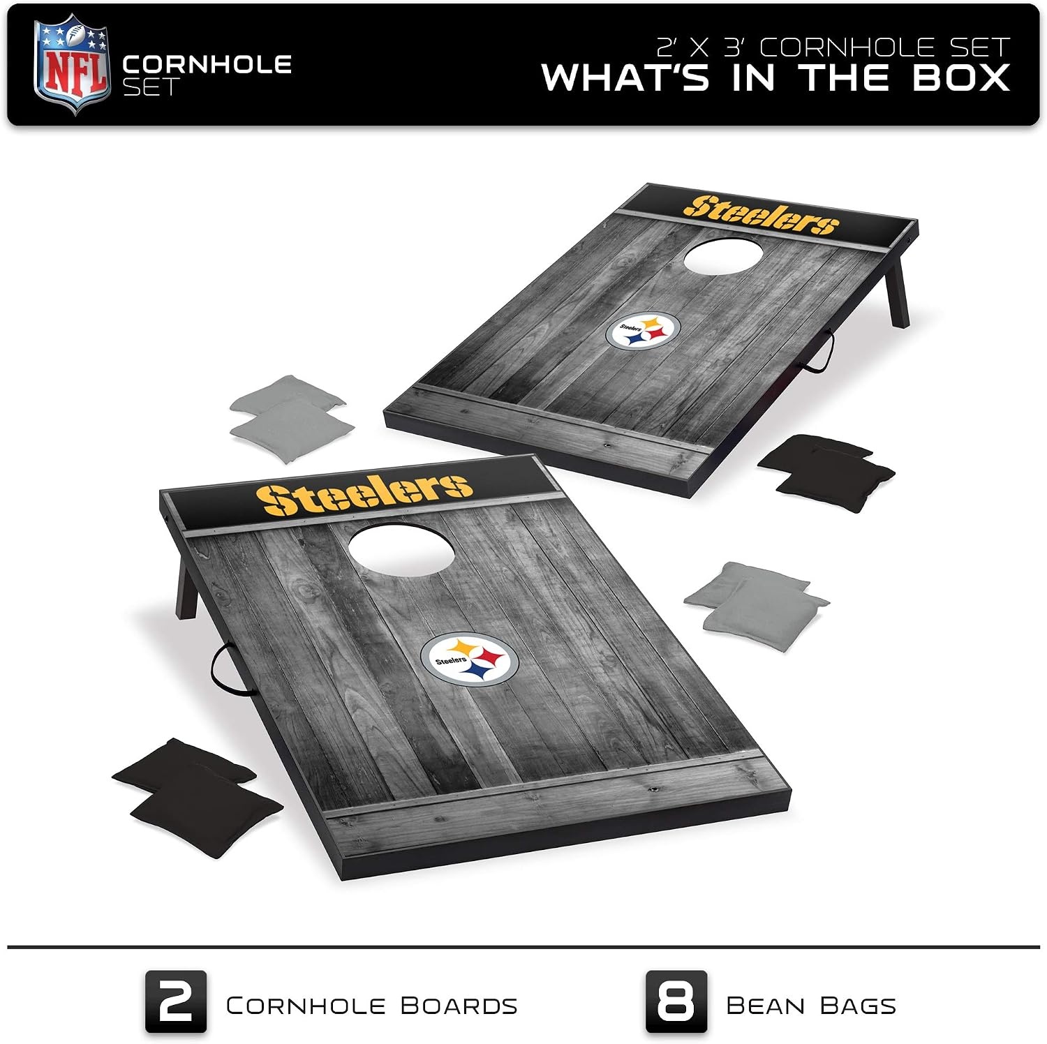 Wild Sports 2’x3′ MDF Wood NFL Cornhole Set(Pittsburgh Steelers)