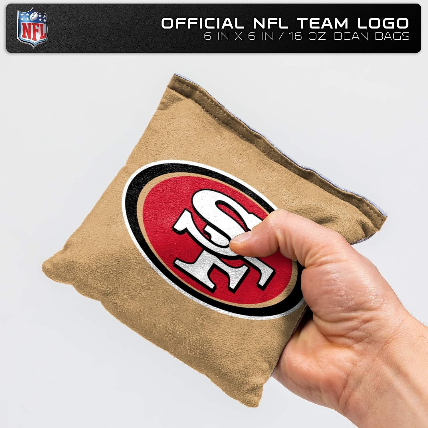 NFL Pro Football Dual Sided Bean Bags by Wild Sports, 8 Count, Premium Toss Bags for Cornhole Set – Great for Tailgates, Outdoors, Backyard(San Francisco 49ers)
