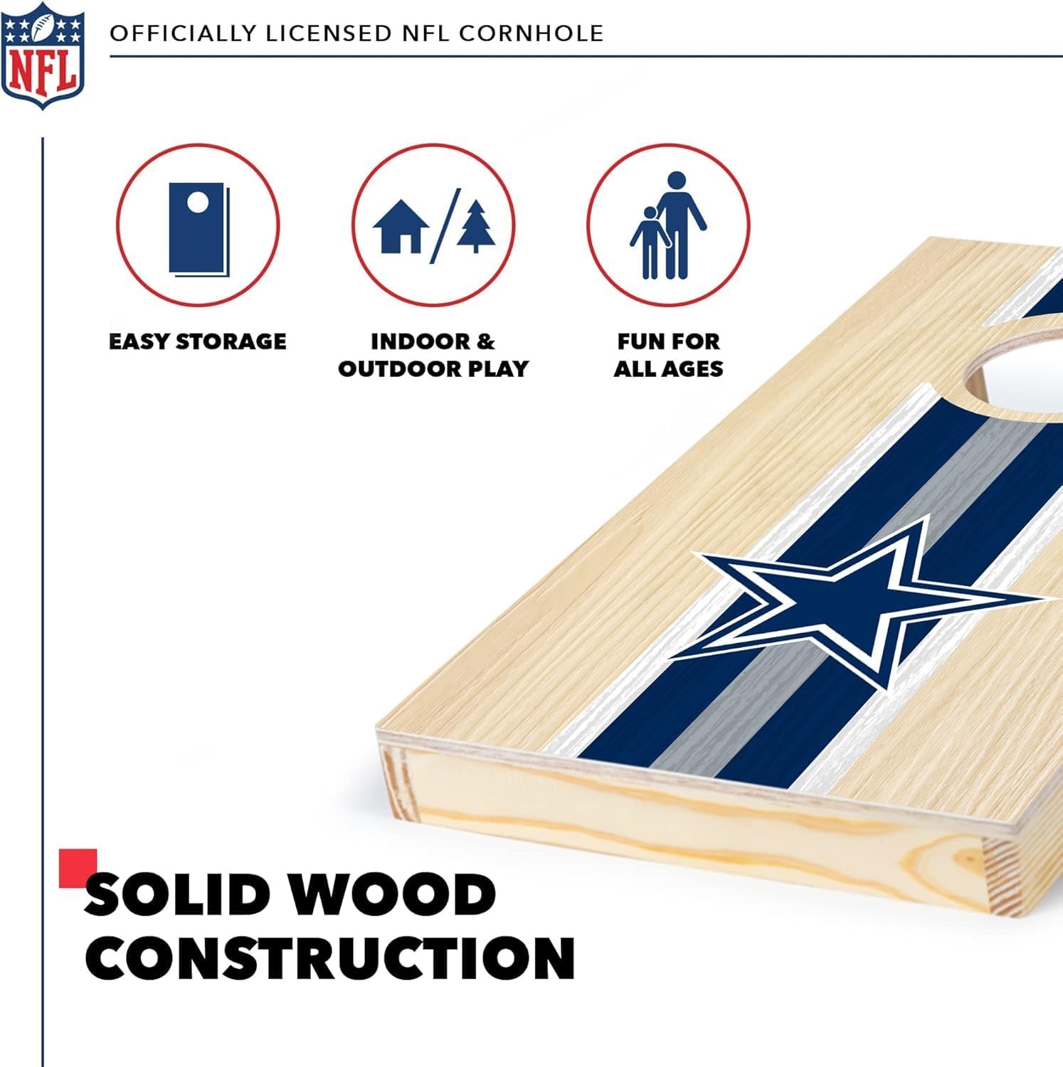 NFL Football Portable Size 1′ x 2′ Solid Wood Cornhole Set with Direct Print HD Team Graphics – Travel Size(Dallas Cowboys)