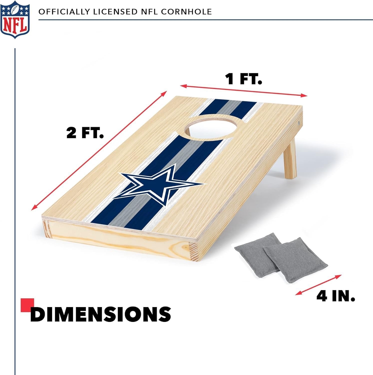 NFL Football Portable Size 1′ x 2′ Solid Wood Cornhole Set with Direct Print HD Team Graphics – Travel Size(Dallas Cowboys)