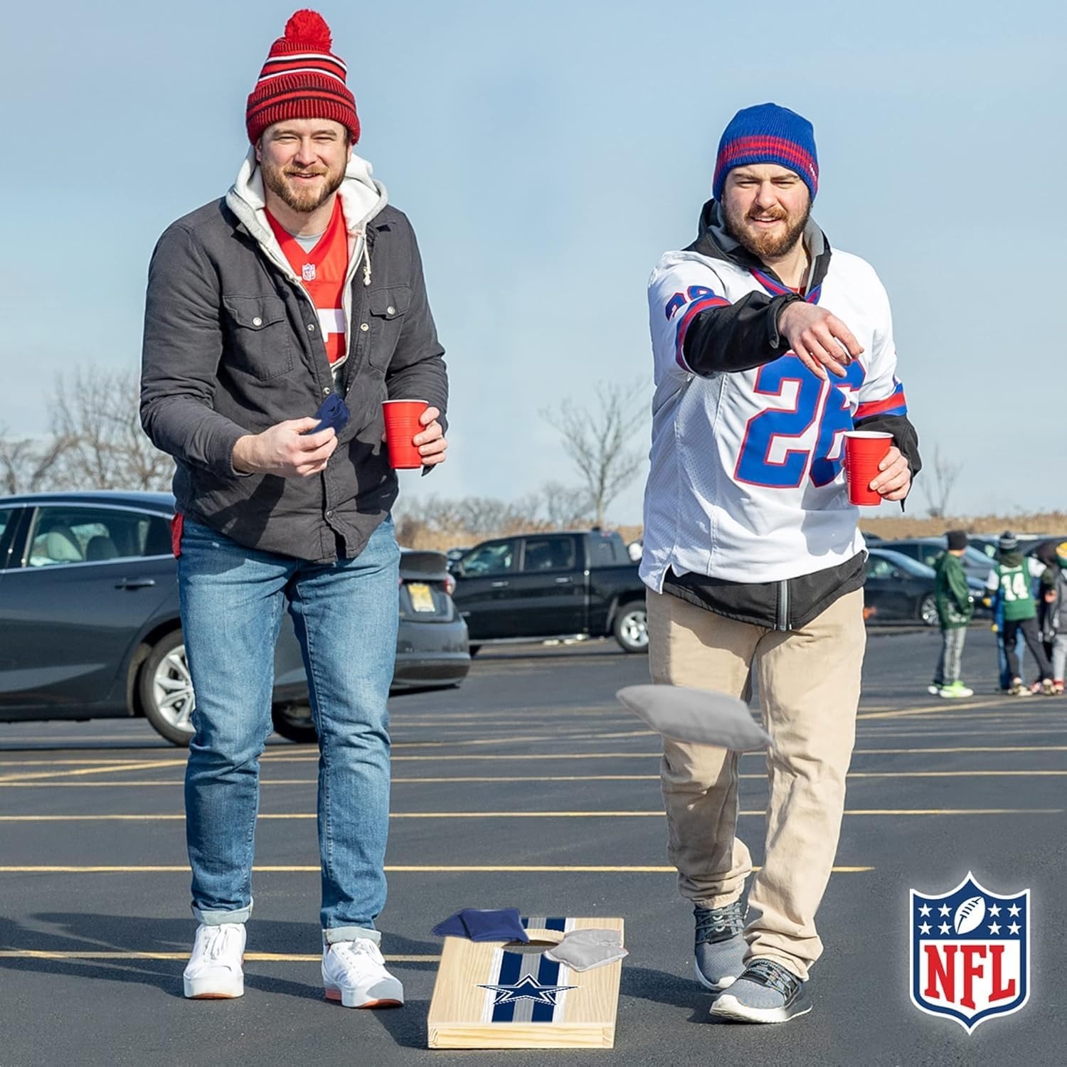NFL Football Portable Size 1′ x 2′ Solid Wood Cornhole Set with Direct Print HD Team Graphics – Travel Size(Dallas Cowboys)
